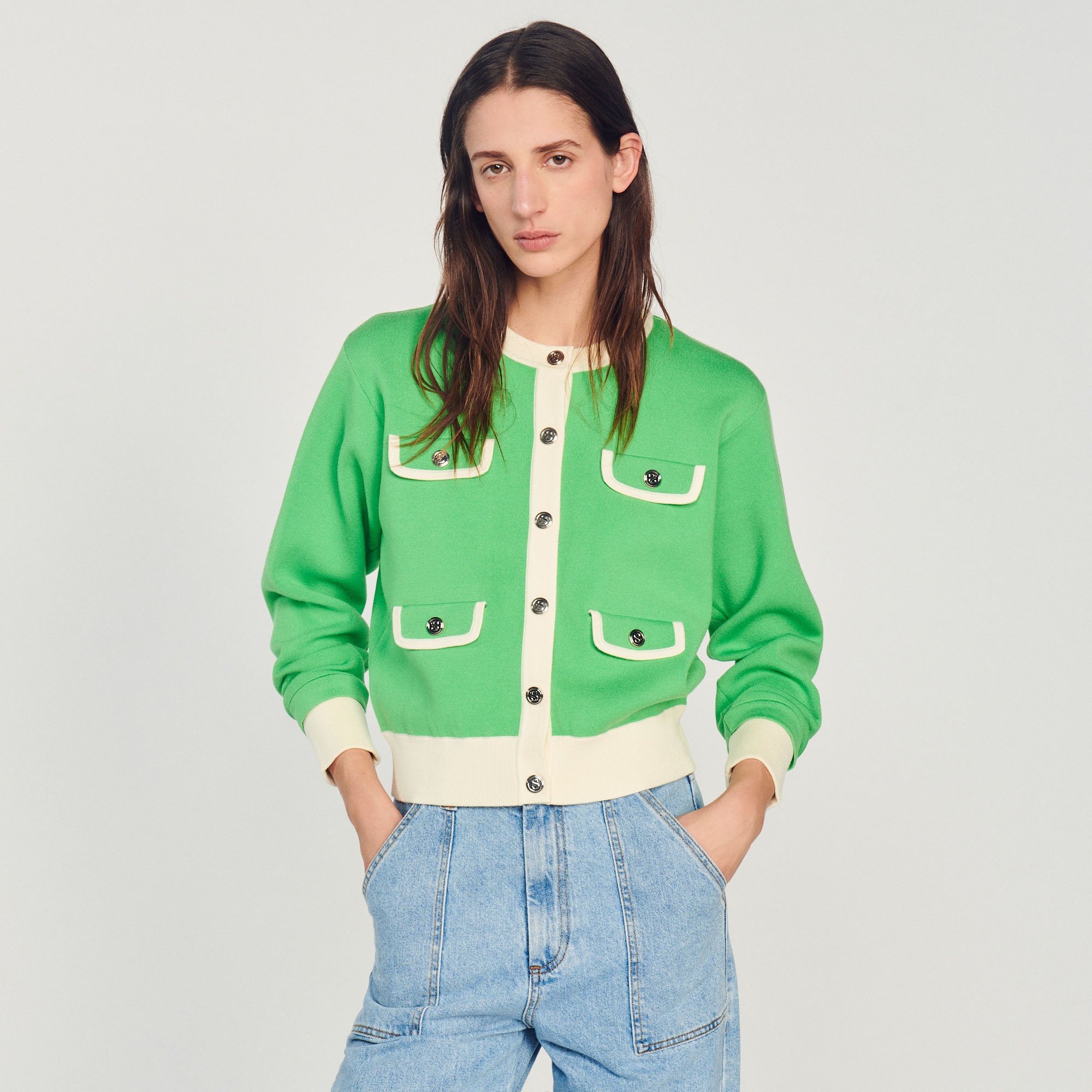 Two-tone cardigan with buttons - 5