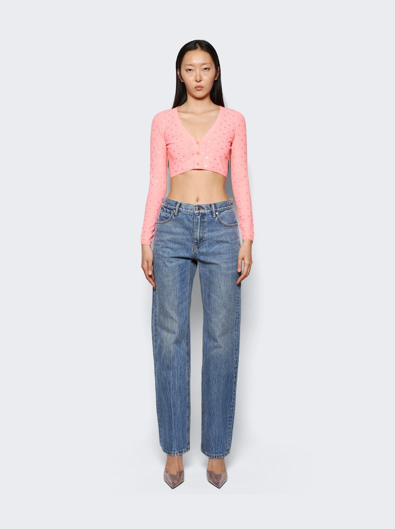Alexander Wang Crystal Logo V-Neck Cropped Cardigan Anime Pink outlook