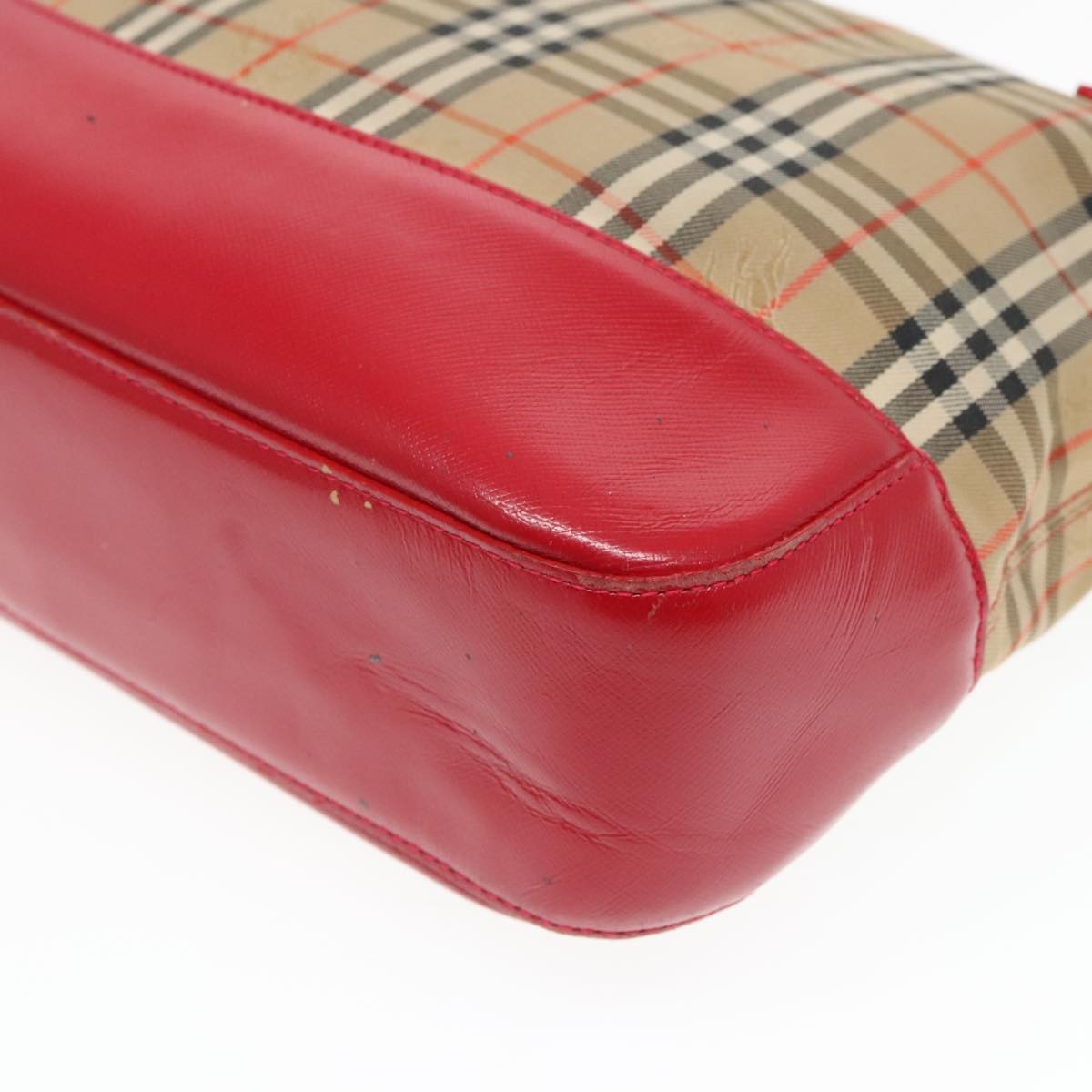 Burberry Nova Check Hand Bag Canvas Leather Beige Red Gold - 15