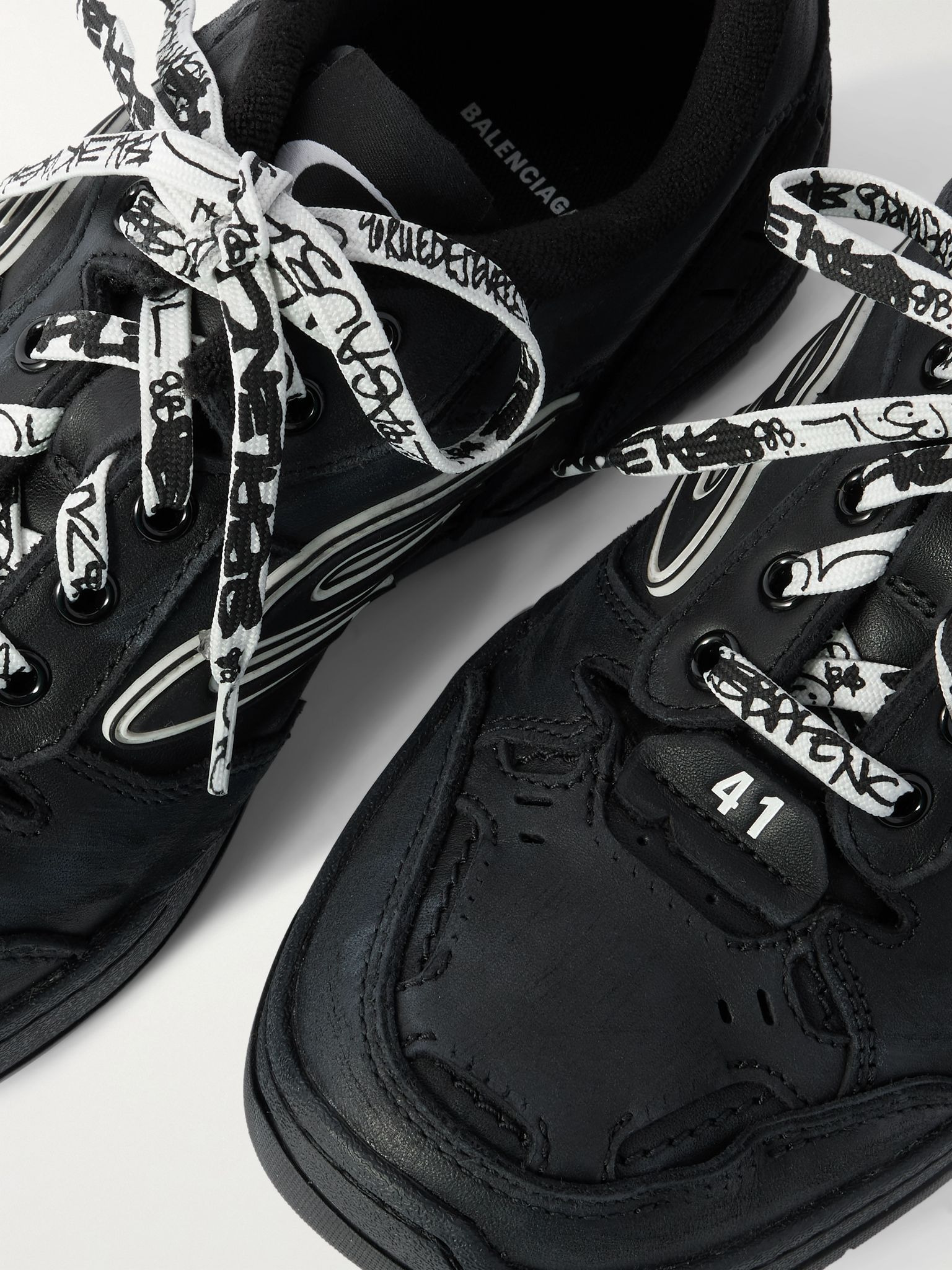 Hamptons Logo-Appliquéd Distressed Leather Sneakers Black - 5