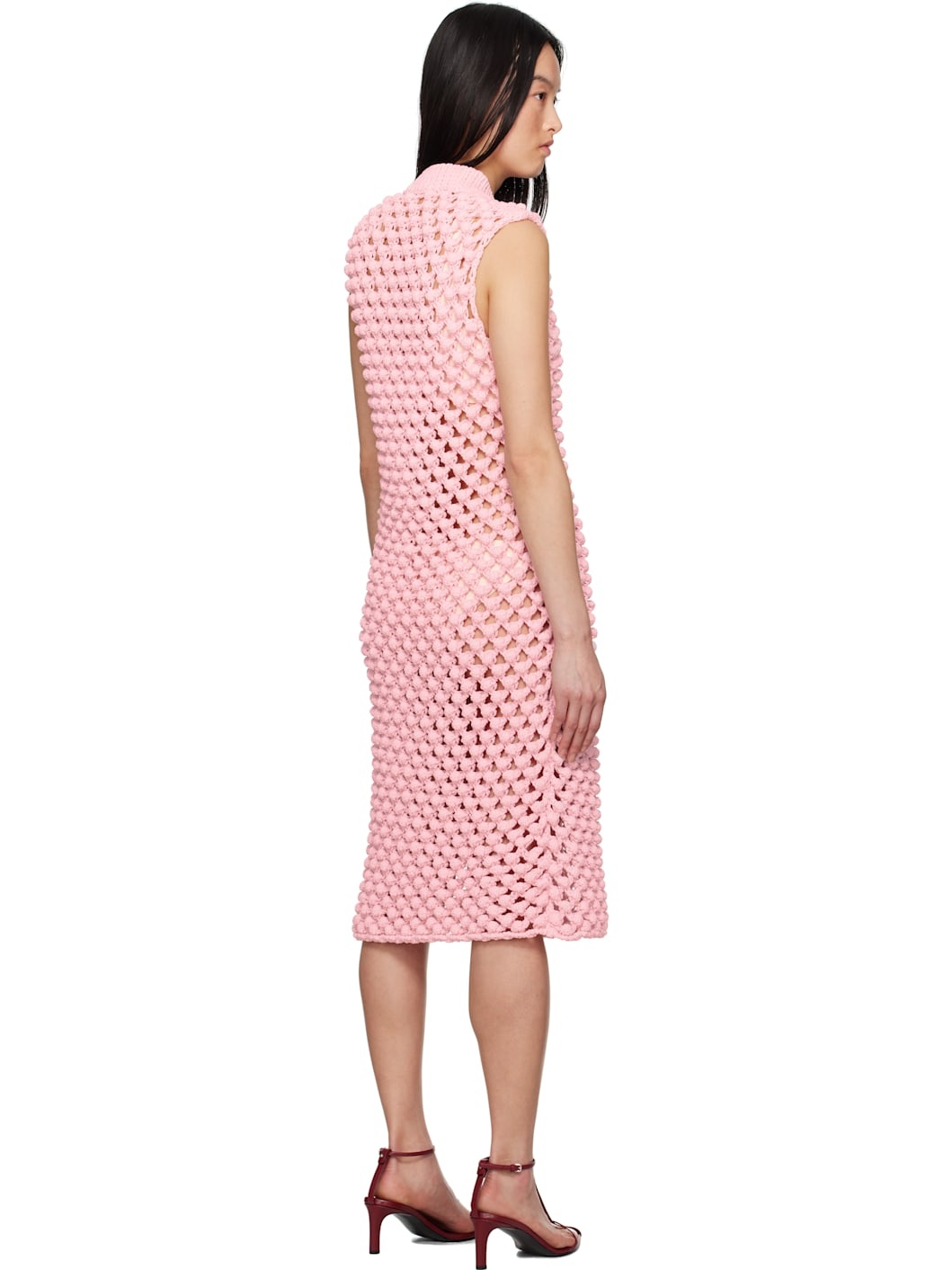 Pink Sleeveless Crewneck Midi Dress - 3