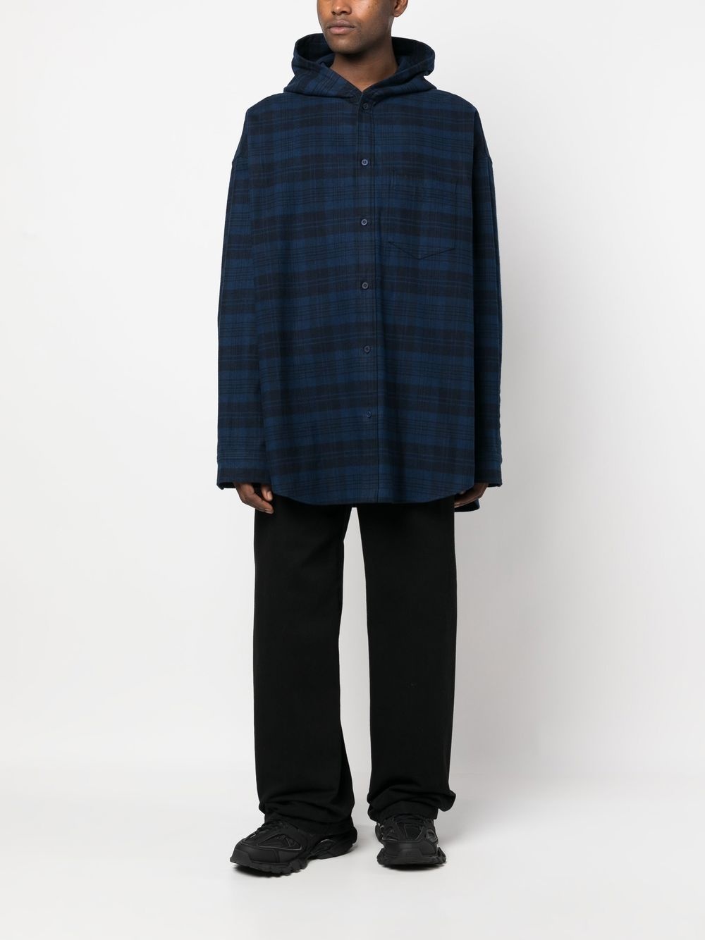 checked hooded shirt coat - 2