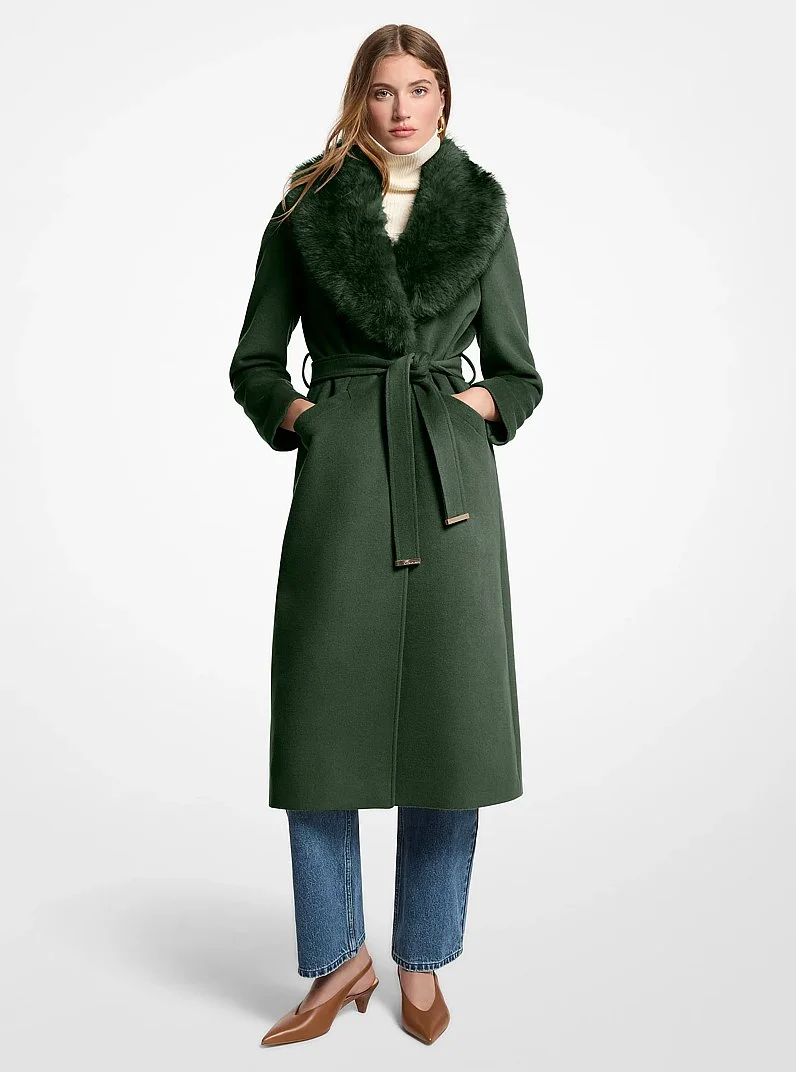 Faux Fur Trim Wool Blend Coat - 1