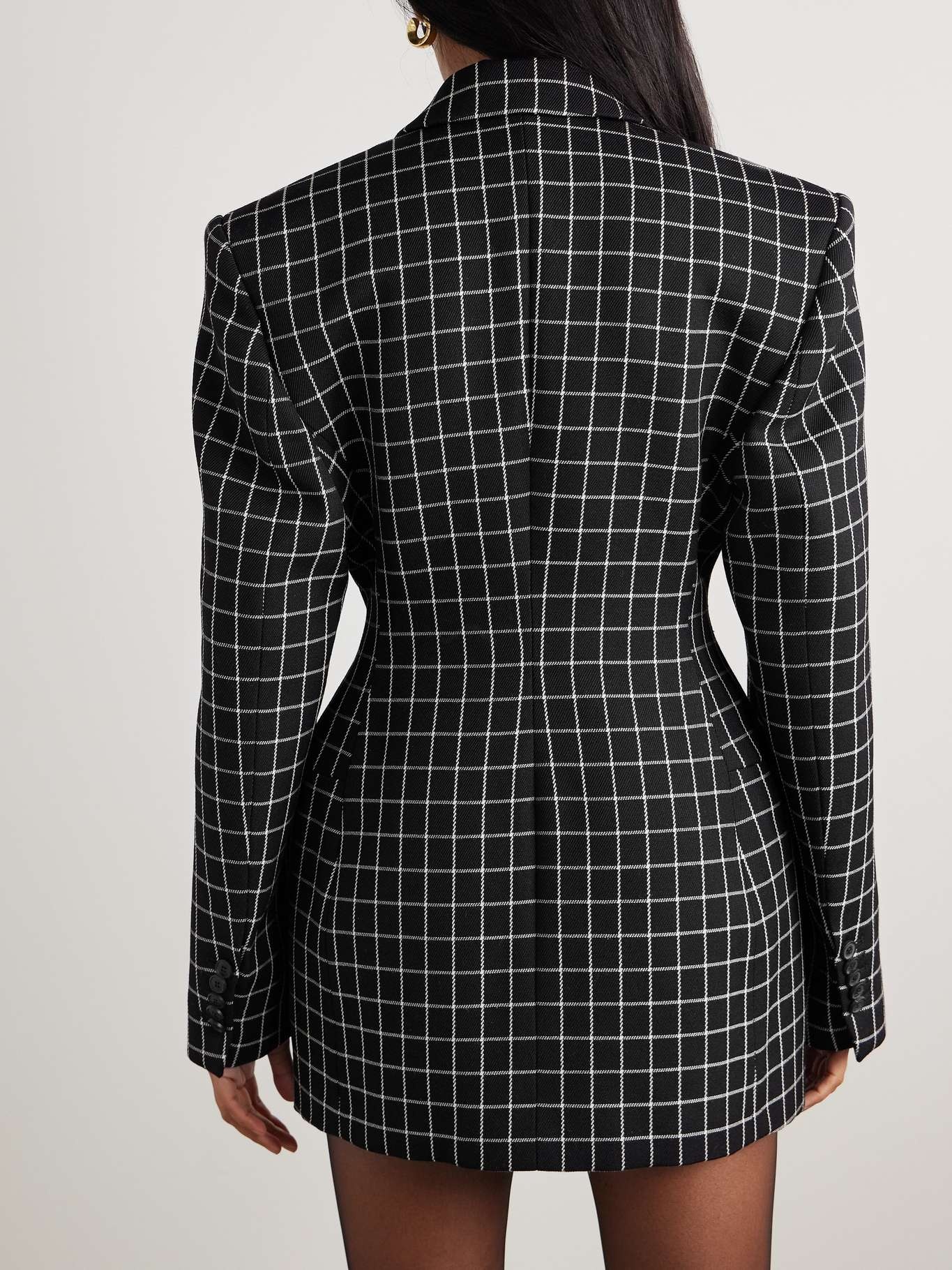 Double-breasted checked wool-twill blazer Black - 3