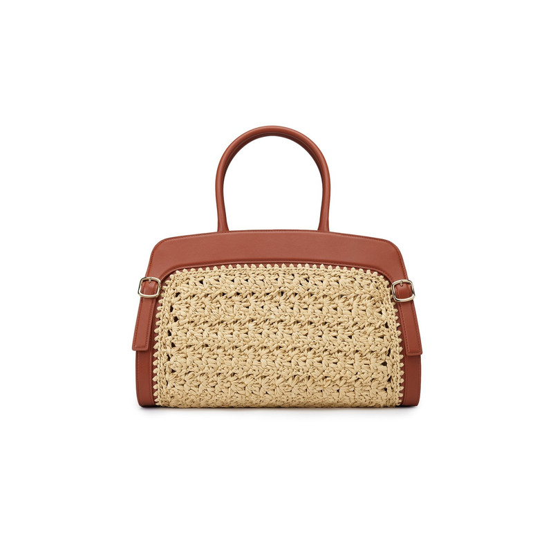 Brown leather and raffia handbag 3