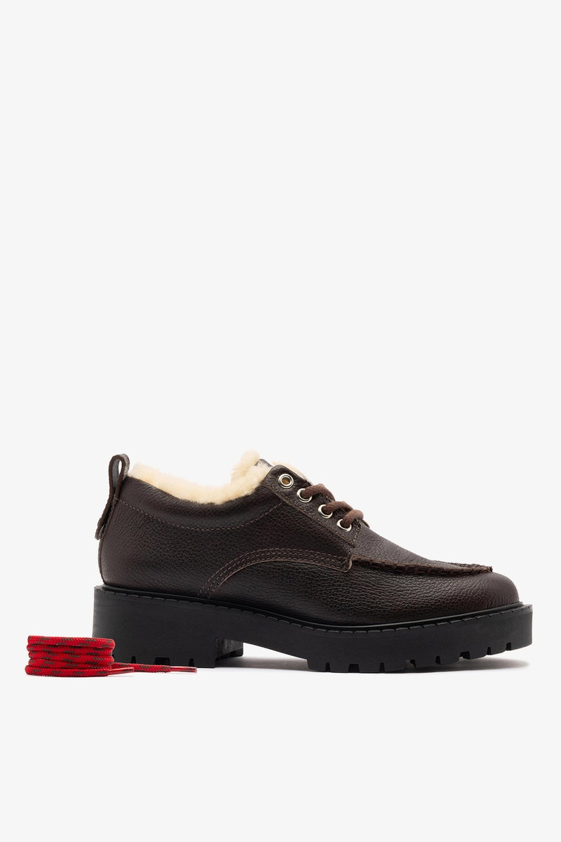 London Lace Up Loafer In Brown Leather and Natural Shearling 3