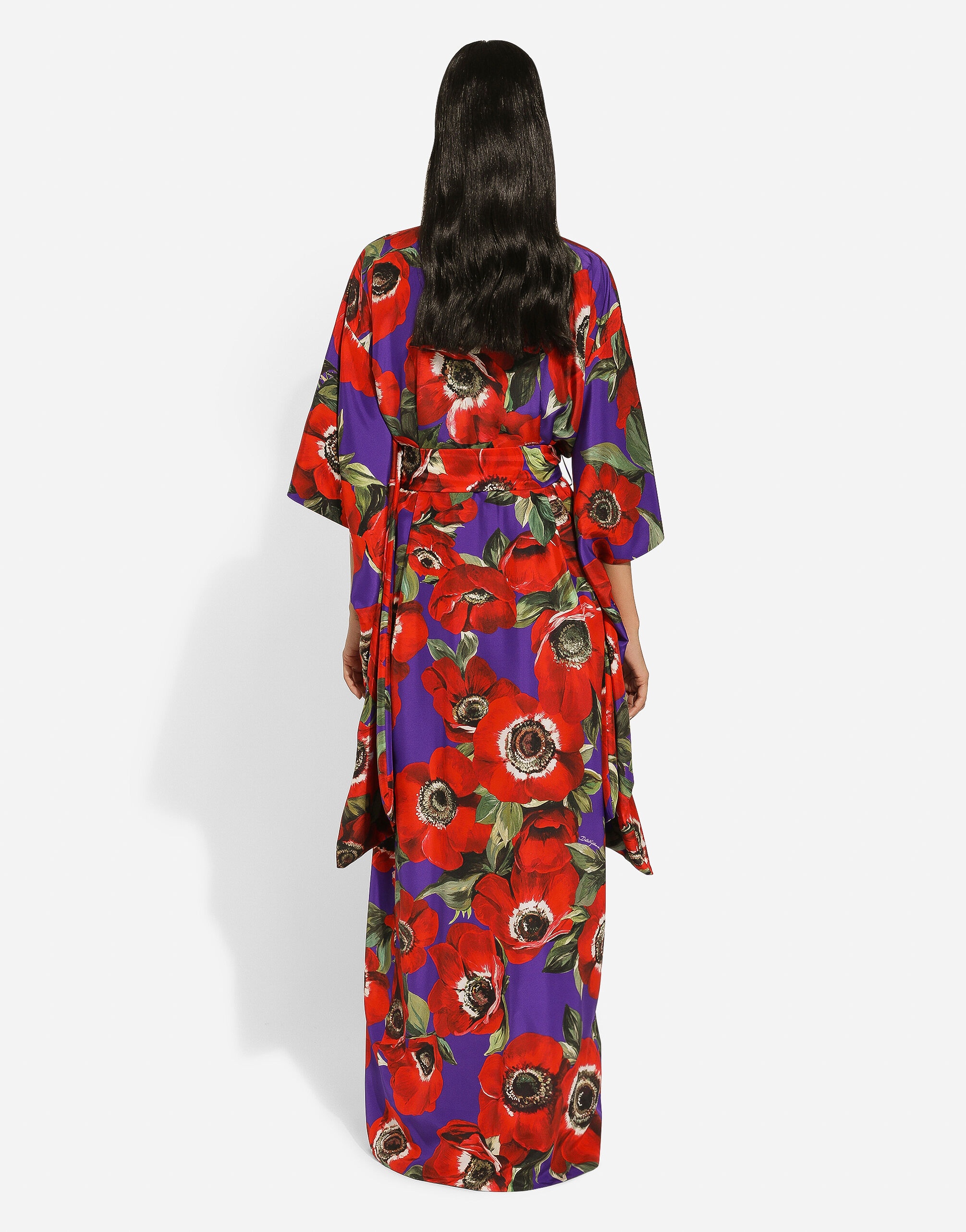 Silk kimono robe with anemone print - 3