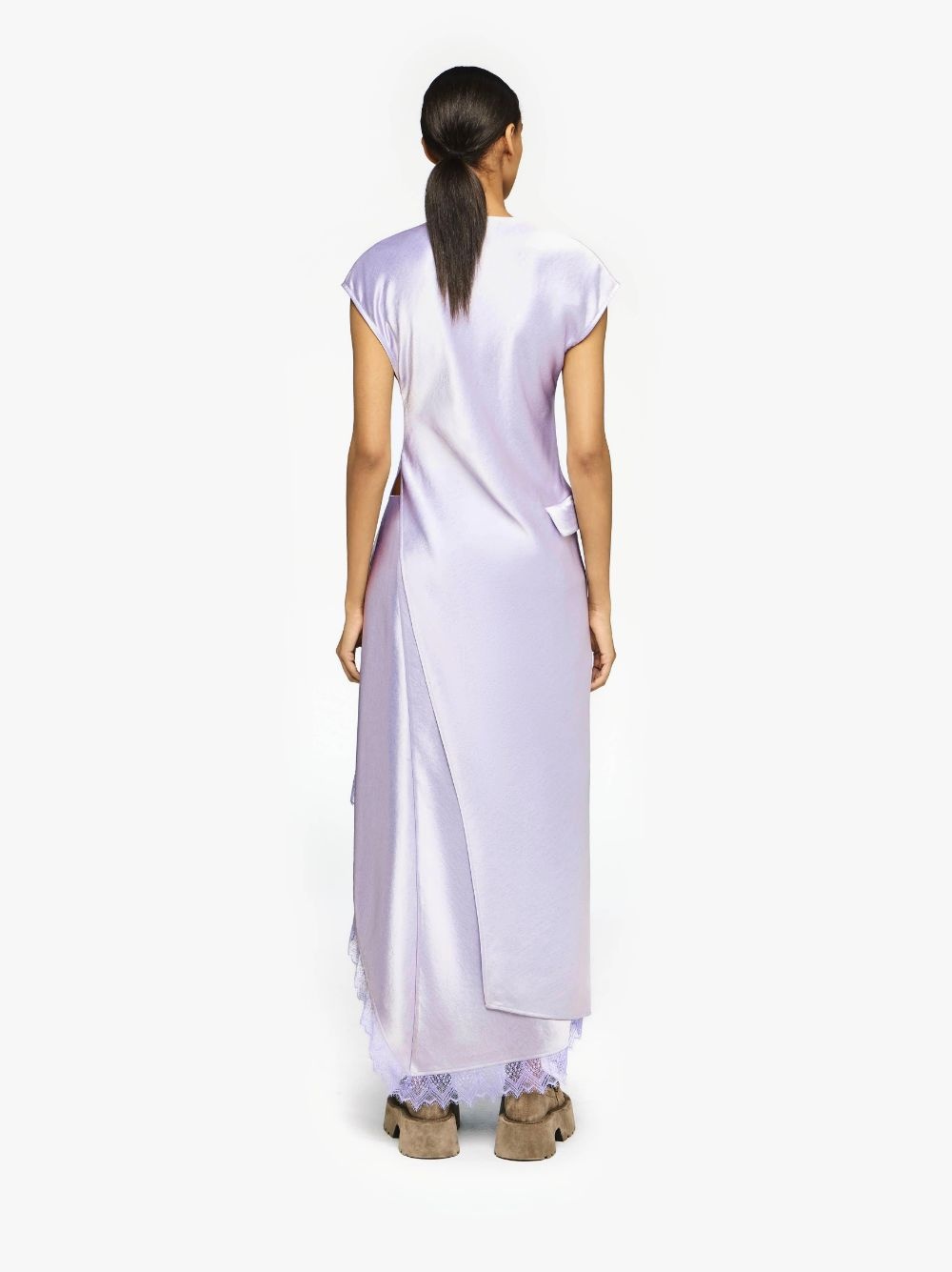 ASYMMETRIC LACE TRIM LAYERED DRESS - 3