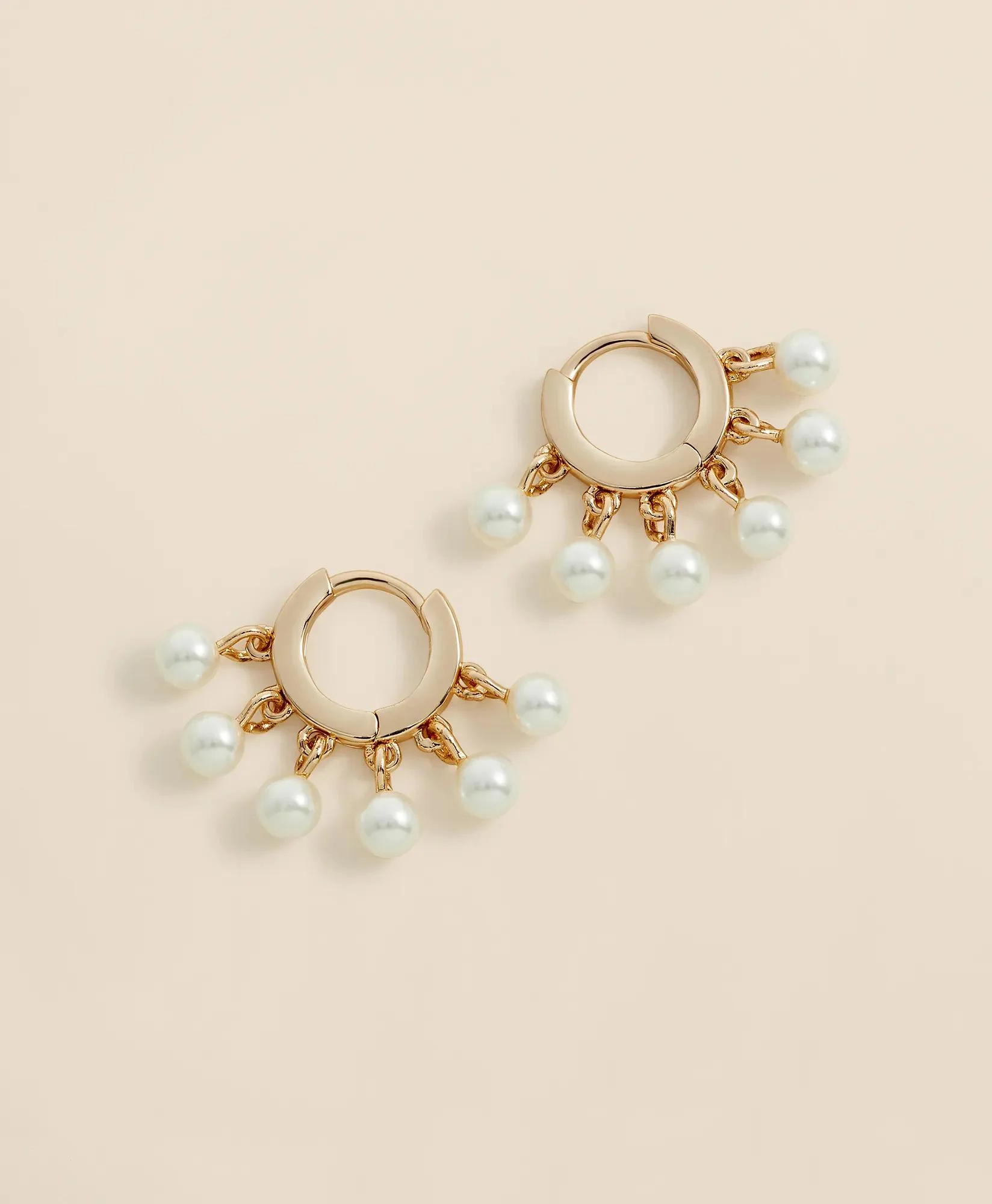 Gold-Toned Hoop Earrings with Drop Faux Pearls - 1
