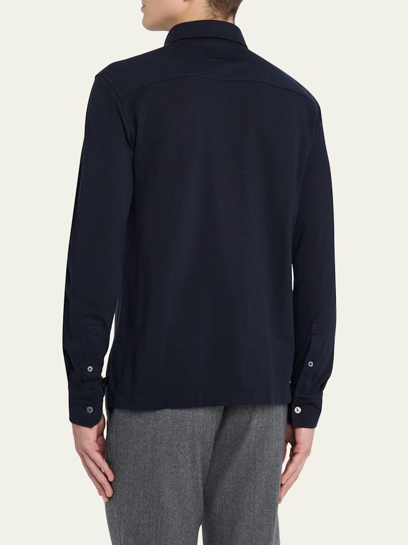 ZEGNA Men's Leather-Trim Cotton Long-Sleeve Polo Shirt outlook