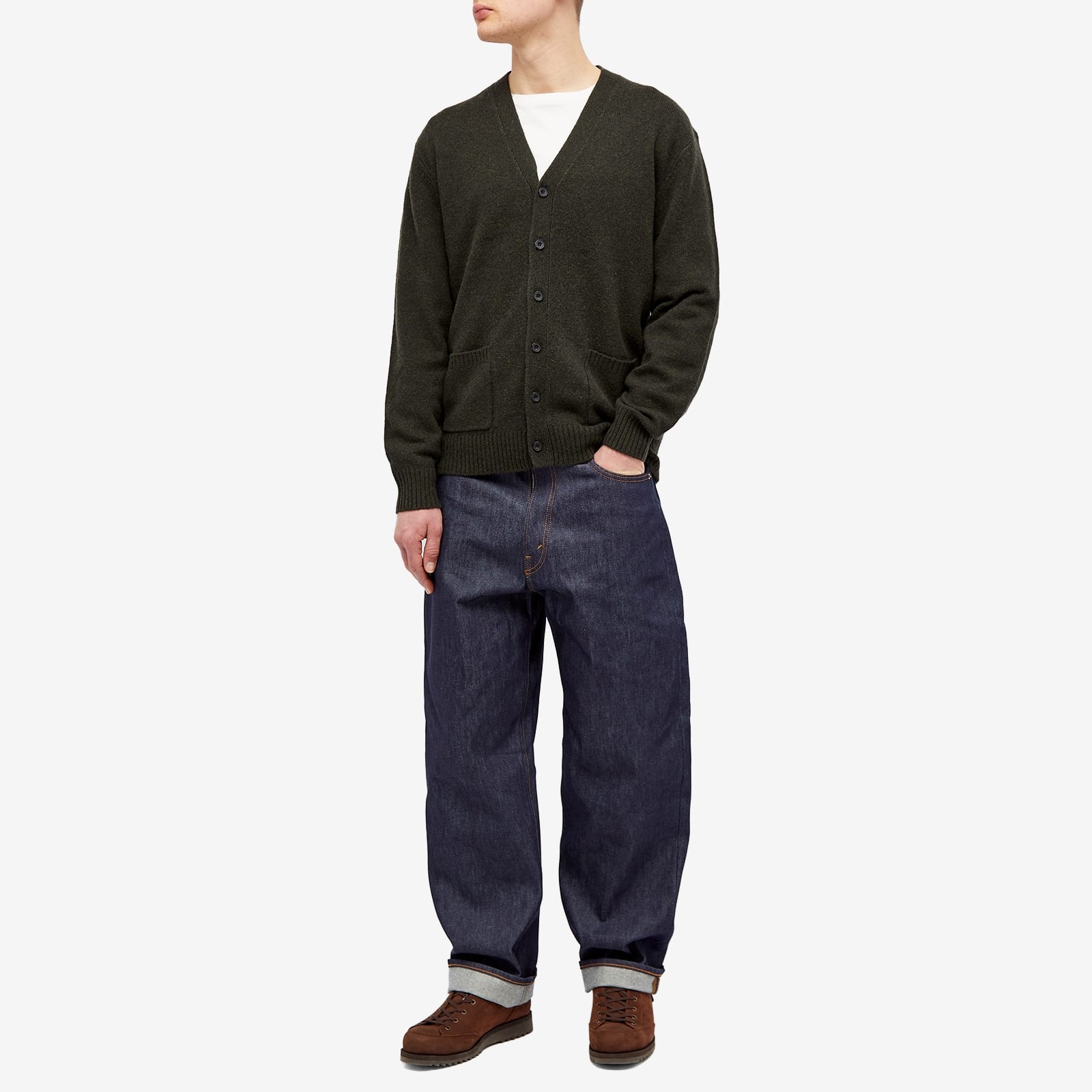 Beams Plus 7G Elbow Patch Cardigan - 4