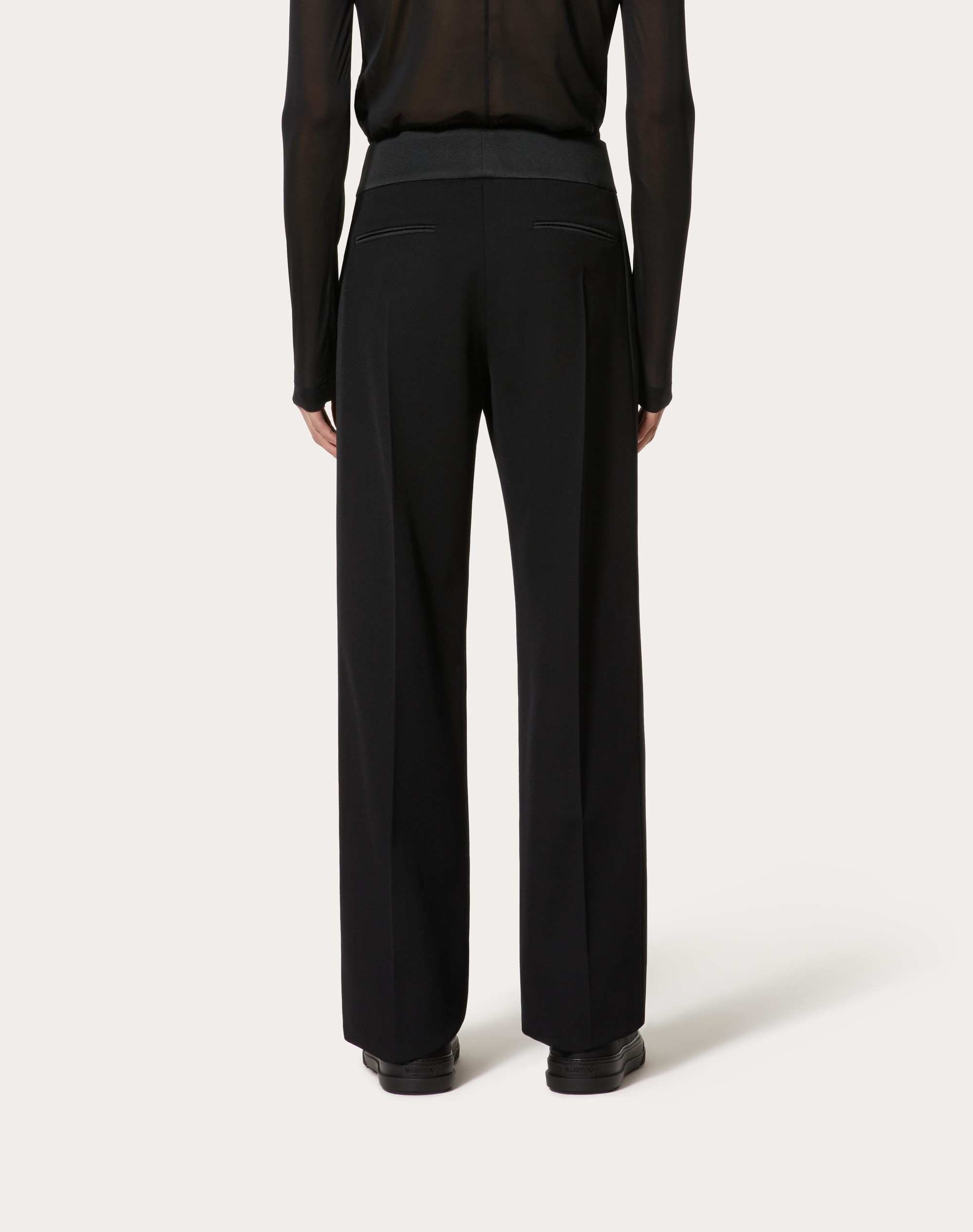 WOOL PANTS WITH BELT AND SATIN SIDE BANDS - 4