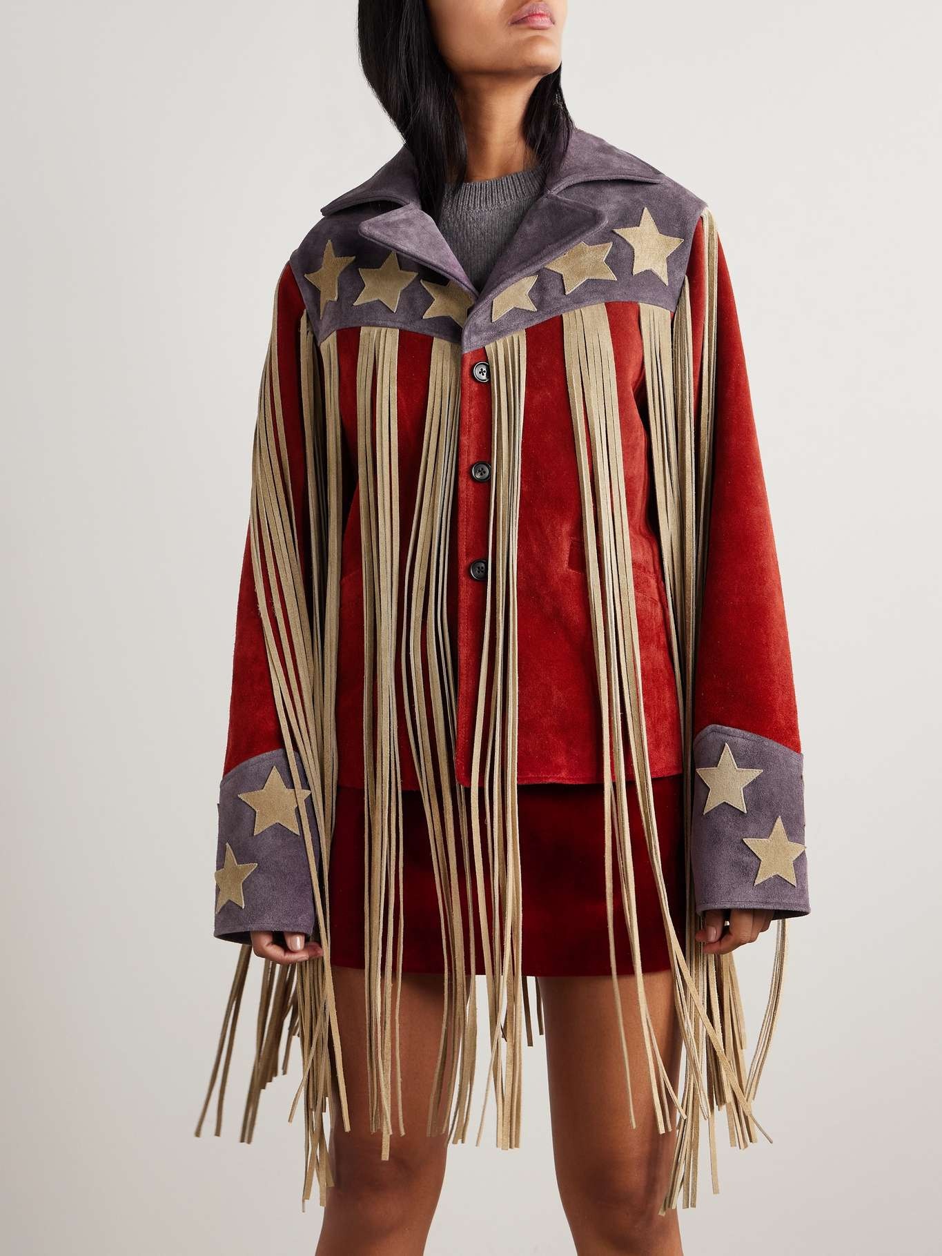 Fringed suede jacket Red - 3