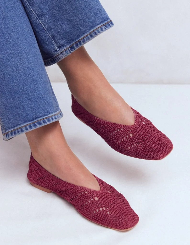 Knitted Ballet Flats-Oxblood - 1