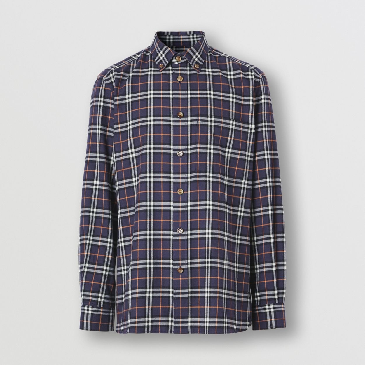 Button-down Collar Check Cotton Flannel Shirt - 1