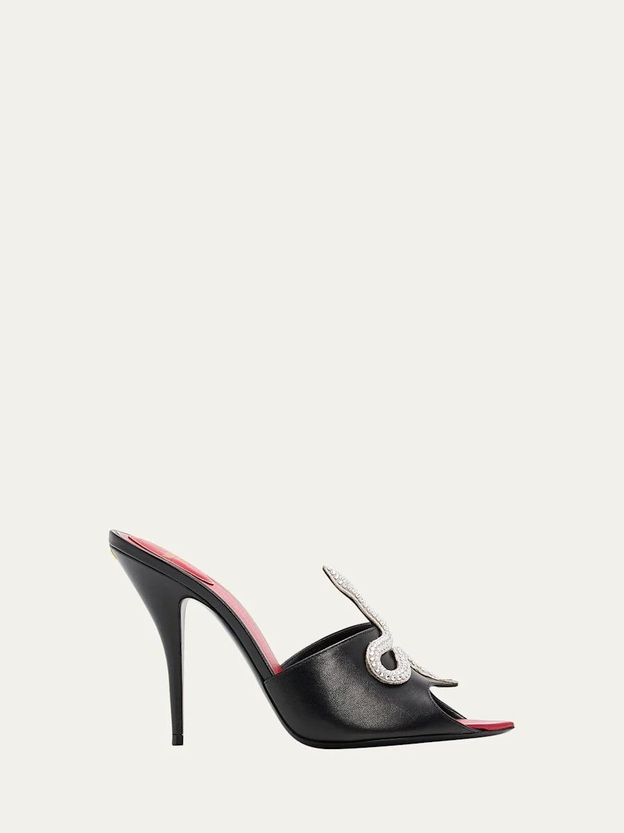 105mm Strass Snake Leather Mule Pumps - 1