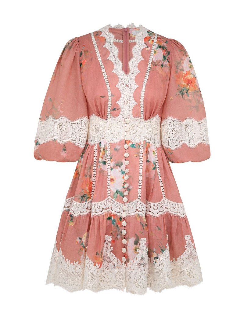 Zimmermann EVERLEY LACE TRIM MINI DRESS - 0985DRS255PWFL | REVERSIBLE