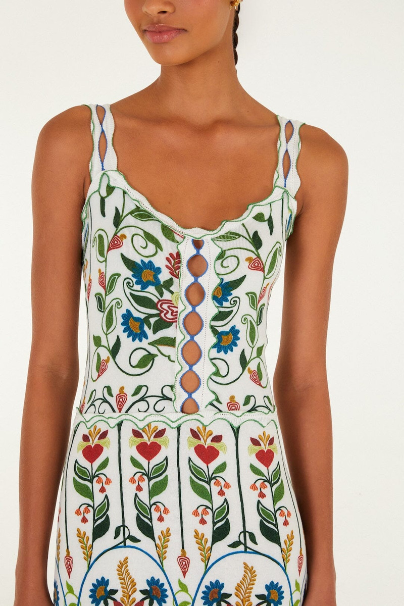 FARM RIO Off-White Stitched Garden Sleeveless Maxi Dress outlook