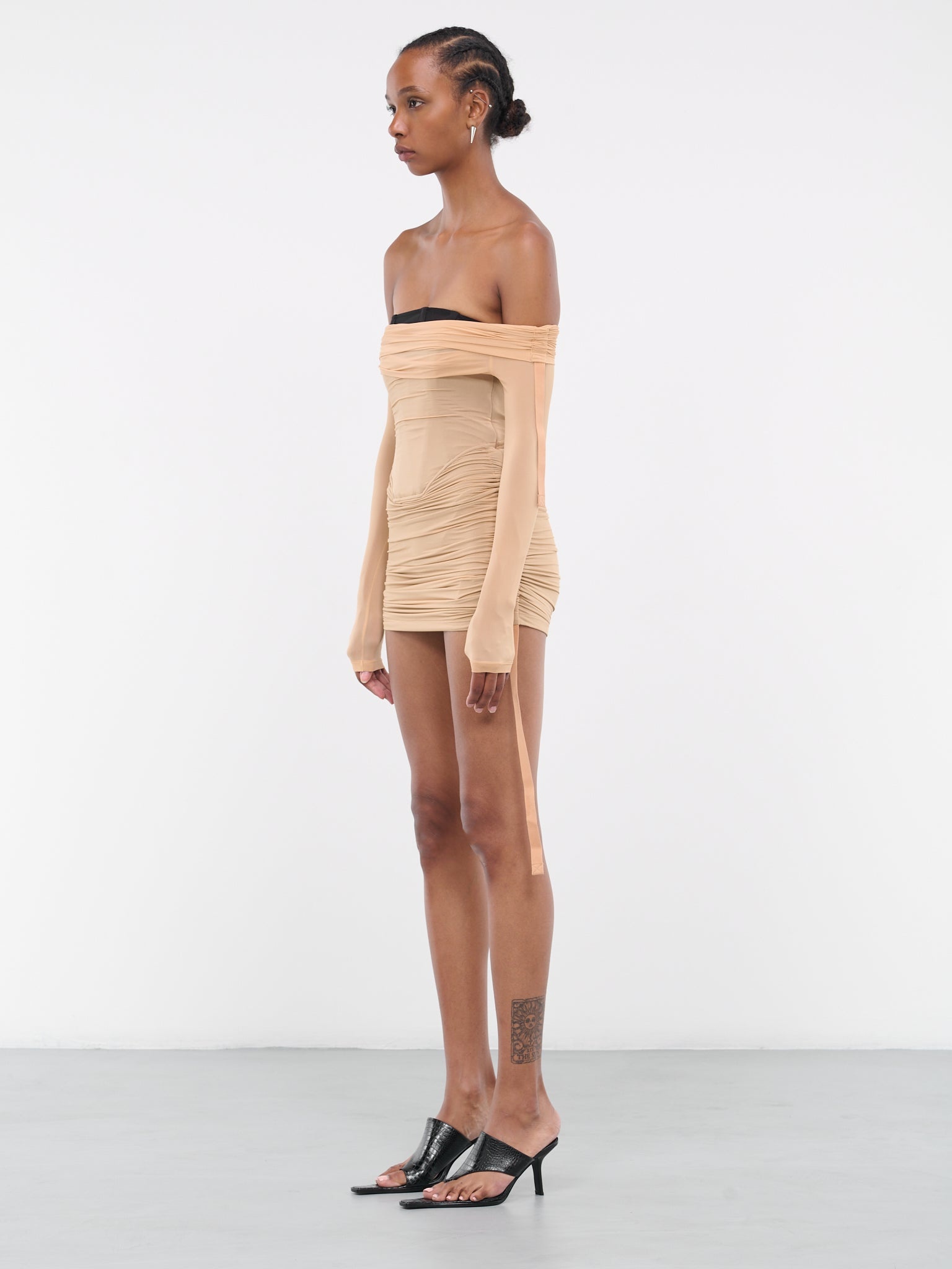 Hosiery Overlay Gathered Dress - 2