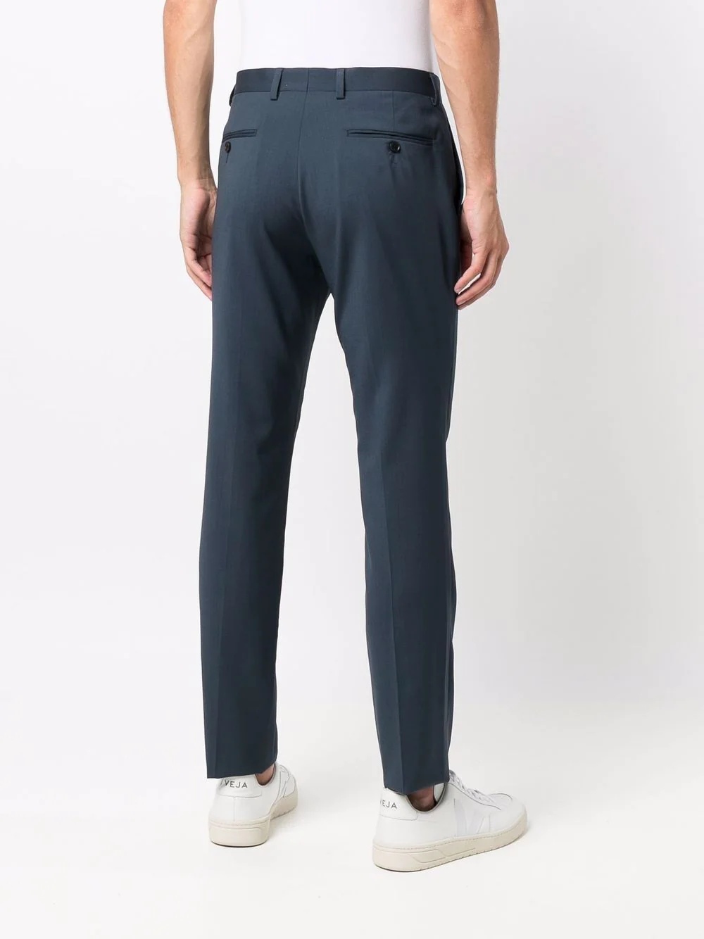 slim-cut petrol tailored trousers - 4