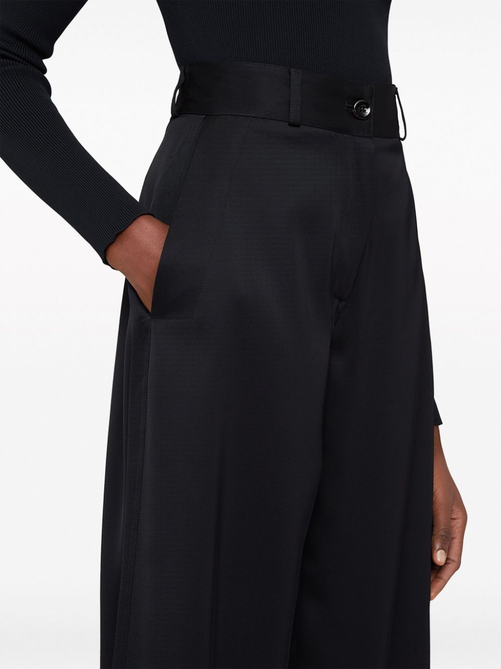 satin trim waist palazzo pants - 5