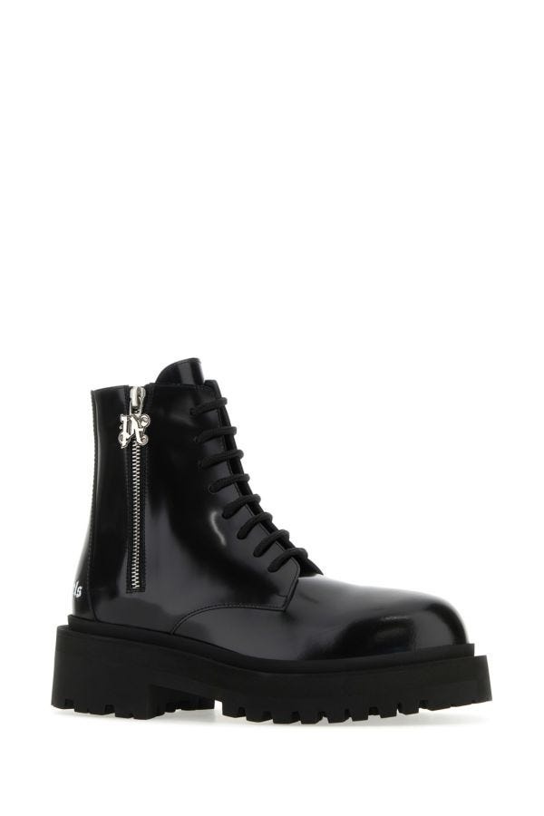 ロングブーツ PALM ANGELS Black Leather Ankle Boots fd317eb82ed776027b78425416d967