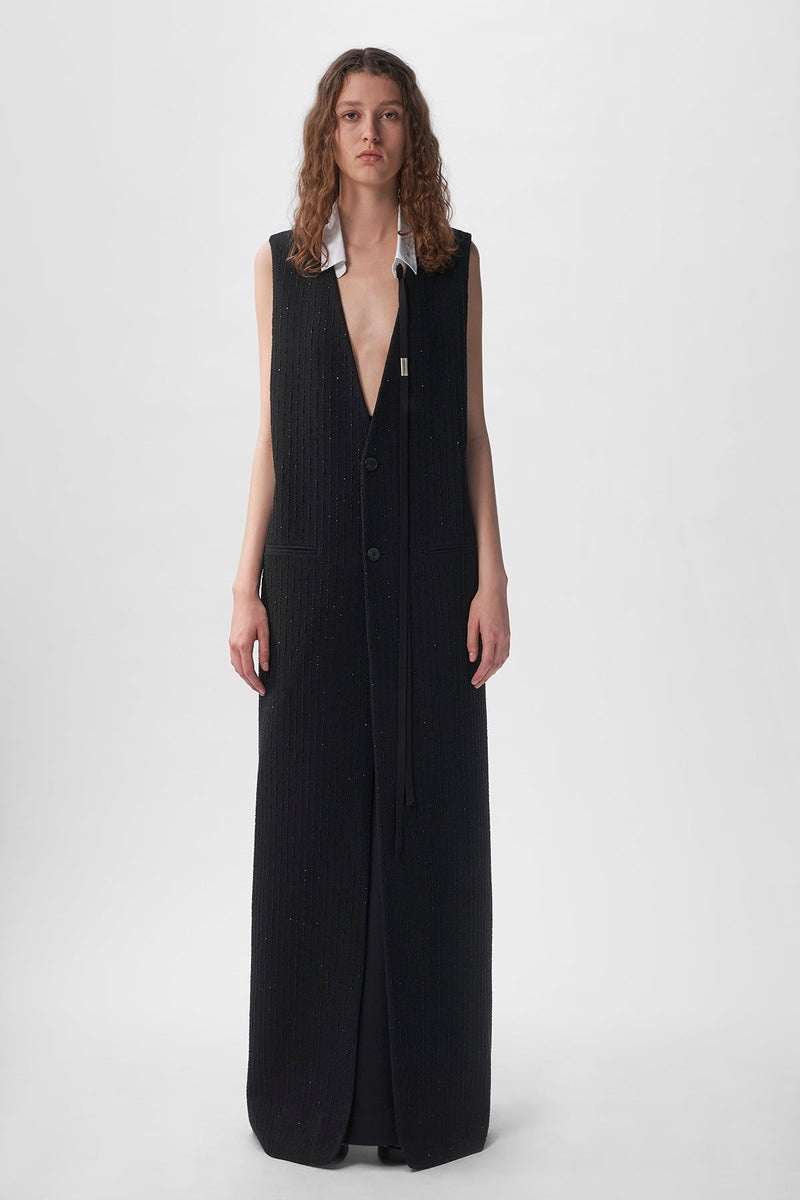 Helena Comfort Long Waistcoat Brushed Wool Striped - 9