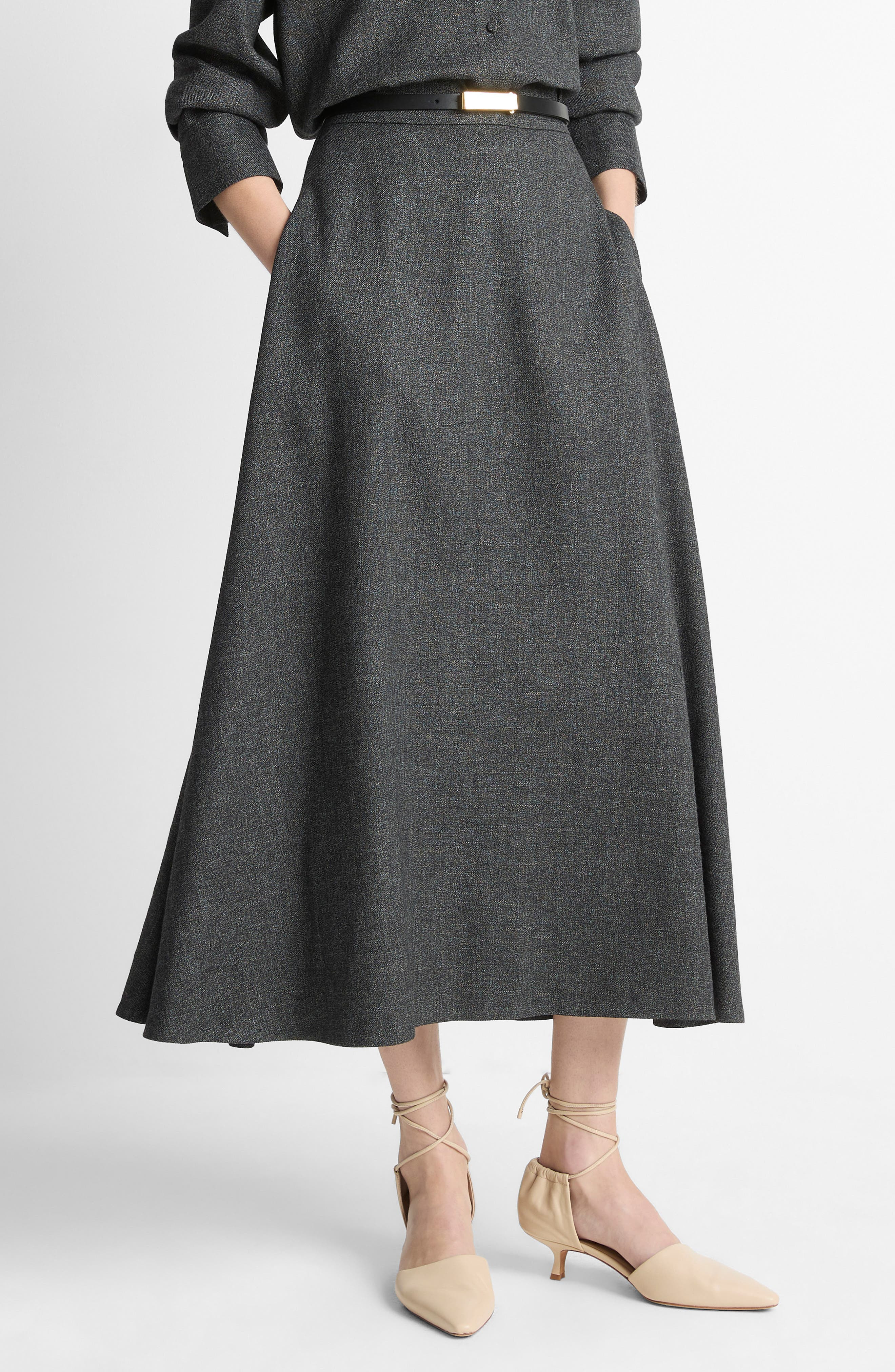 Vince Jasp Midi A-Line Skirt in Medium Heather Grey at Nordstrom - 3
