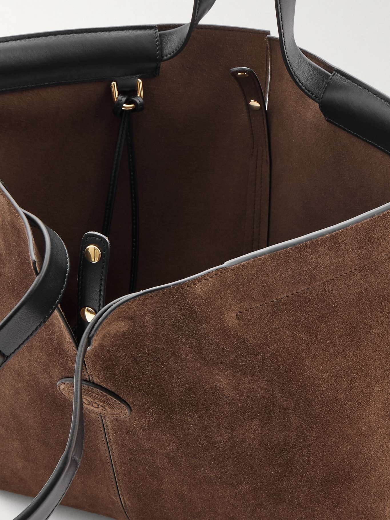 Shopping Medium leather-trimmed suede tote Brown - 5