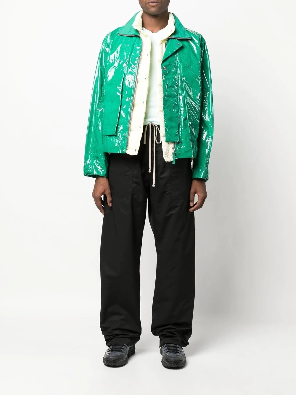 laminated feather-down biker jacket - 2