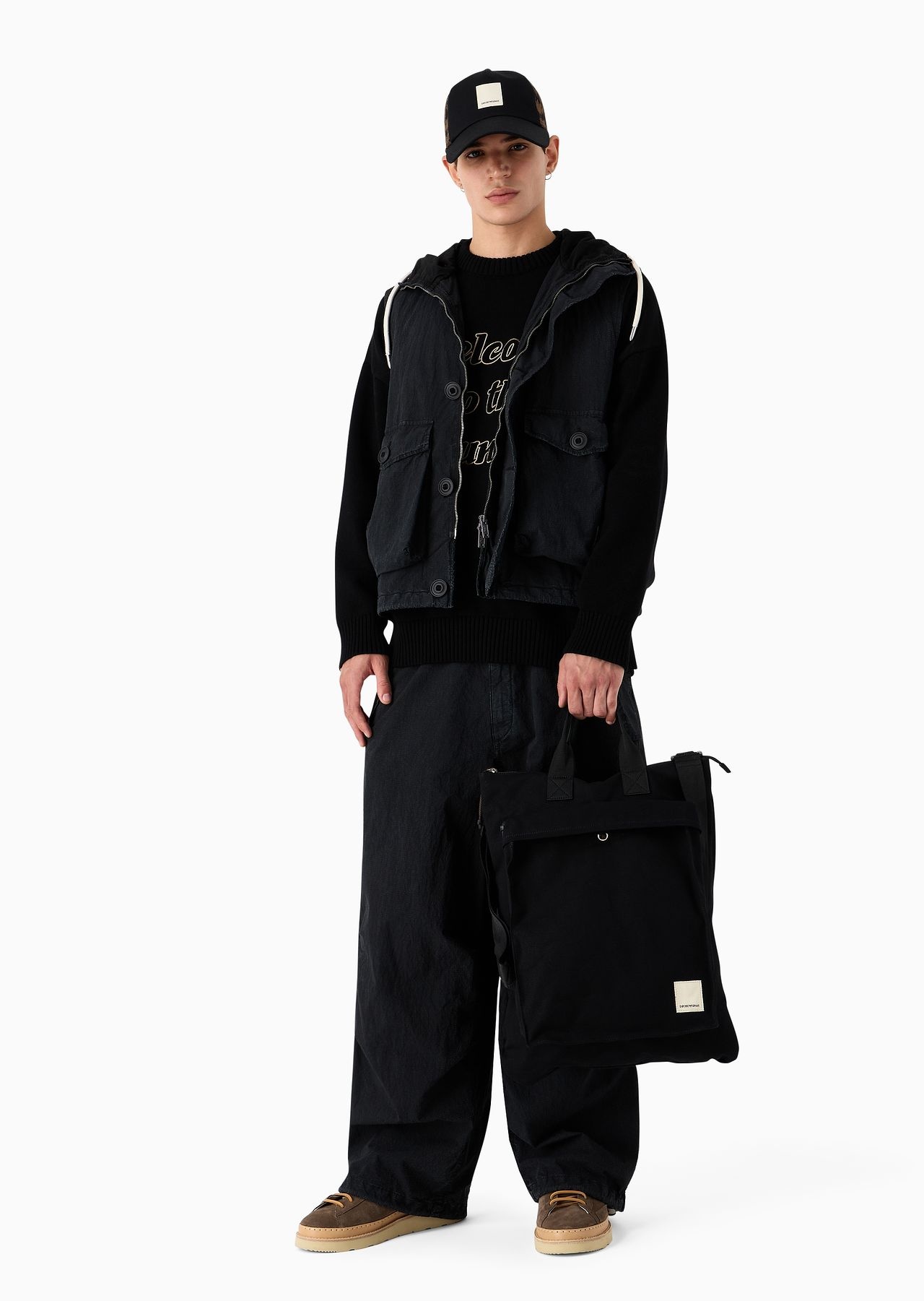 Emporio Armani Sustainability Values Capsule Collection organic canvas drawstring tote bag - 6