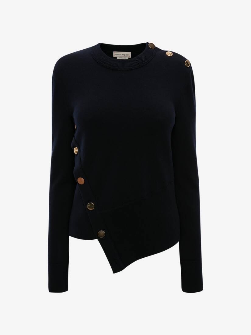 Button Knit Jumper in Navy - 1