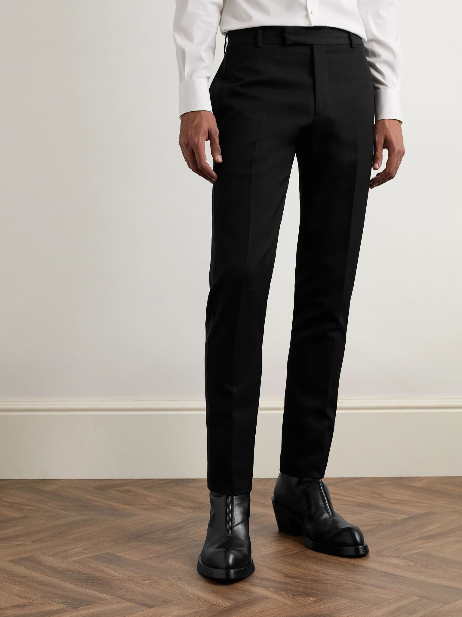 Slim-Fit Straight-Leg Wool Trousers Black - 3
