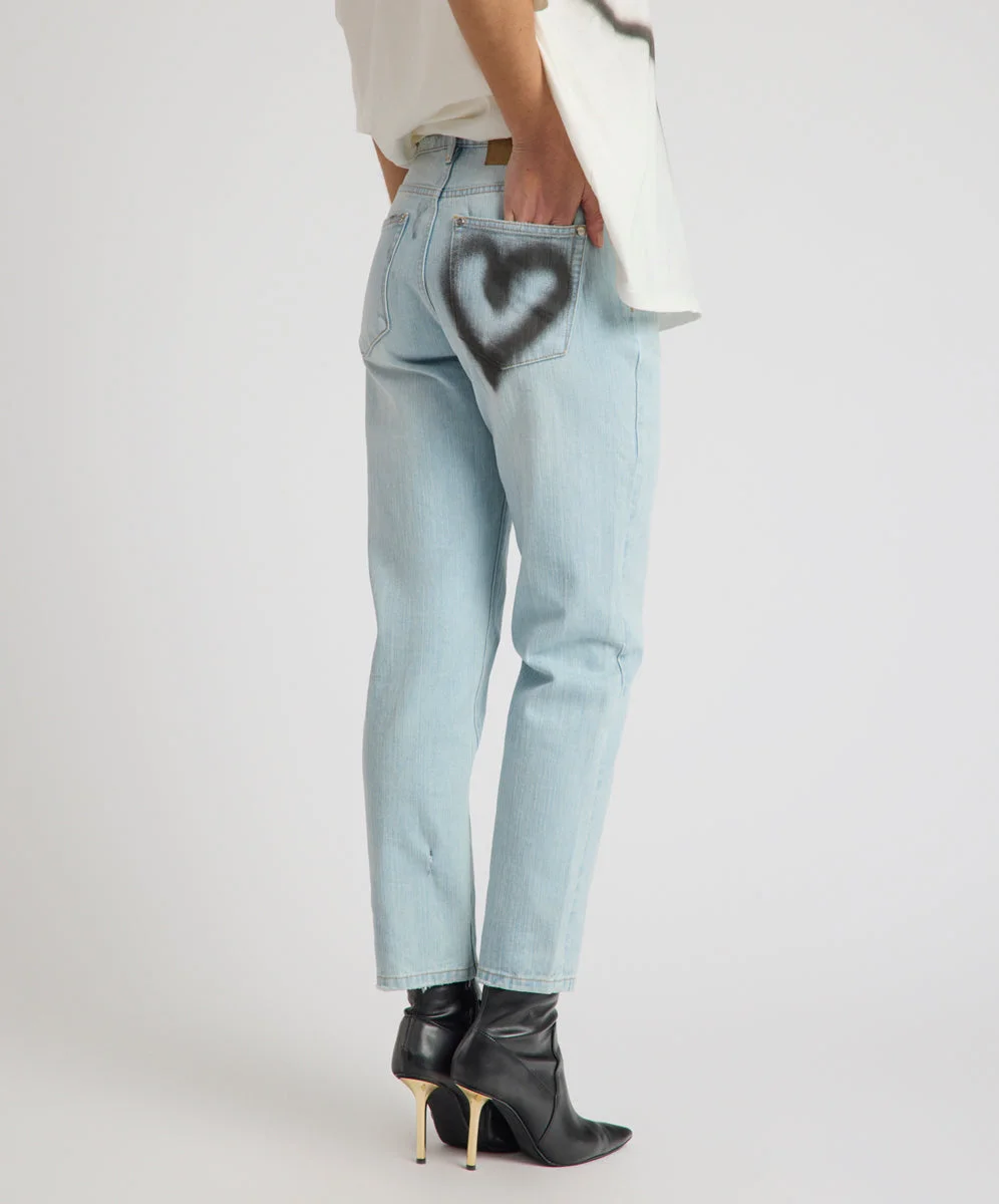Slims Heart High Waist Cropped Slim Fit Denim Jean - Sea Mist Blue Love - 1