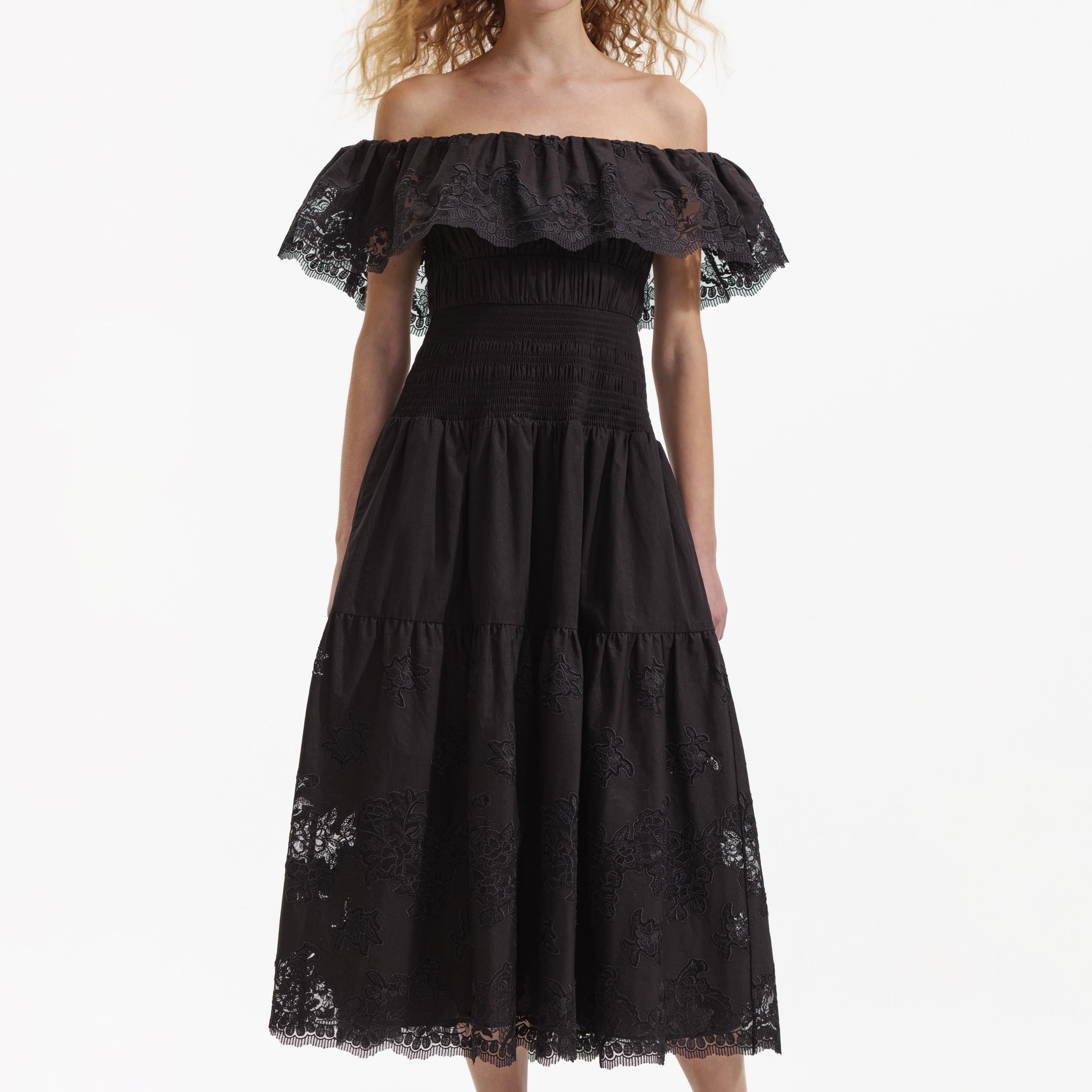Black Cotton Midi Dress - 4