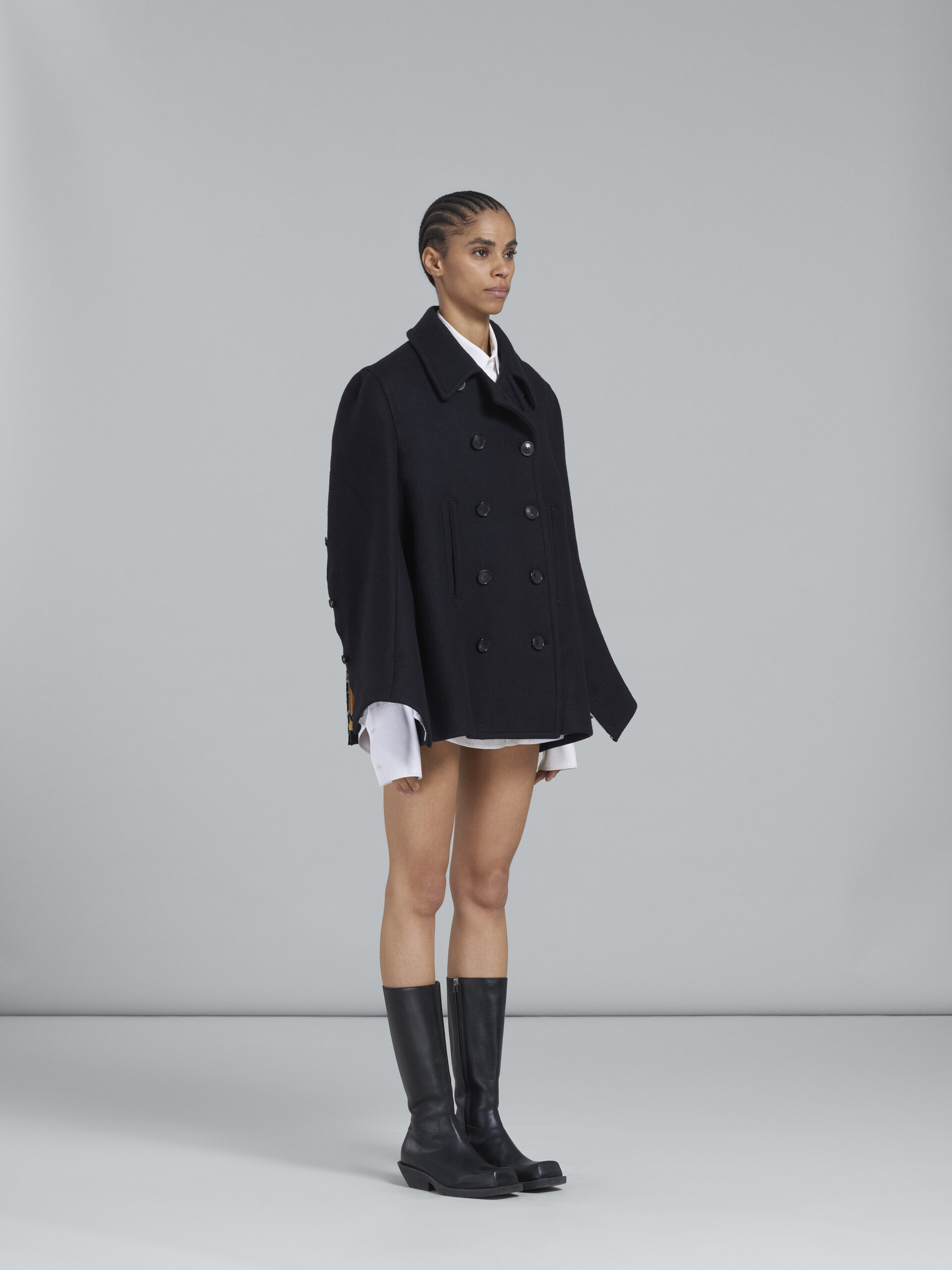 BLACK DOUBLE-BREASTED PEACOAT - 6