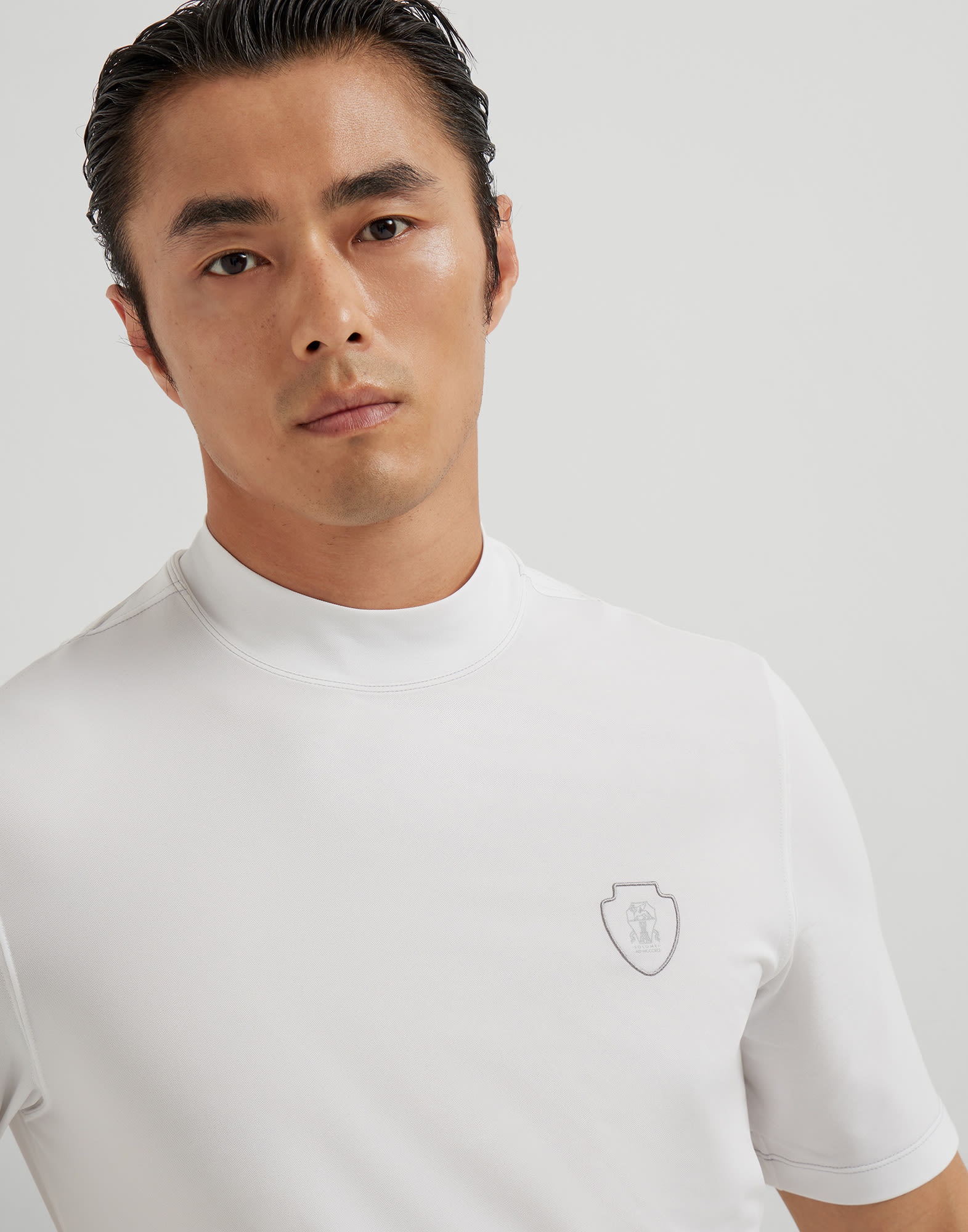 Techno piqué mock neck T-shirt with logo - 3