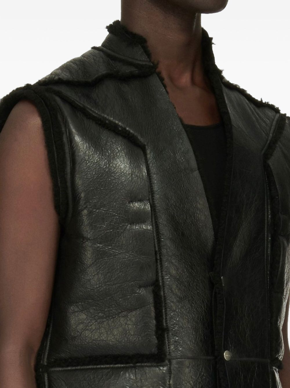 leather shearling gilet - 5