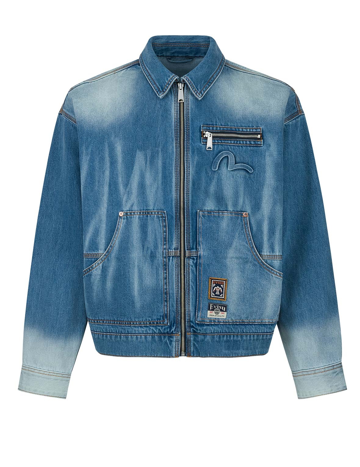 Emboss Kamon Relax Fit Worker Denim Jacket - 12