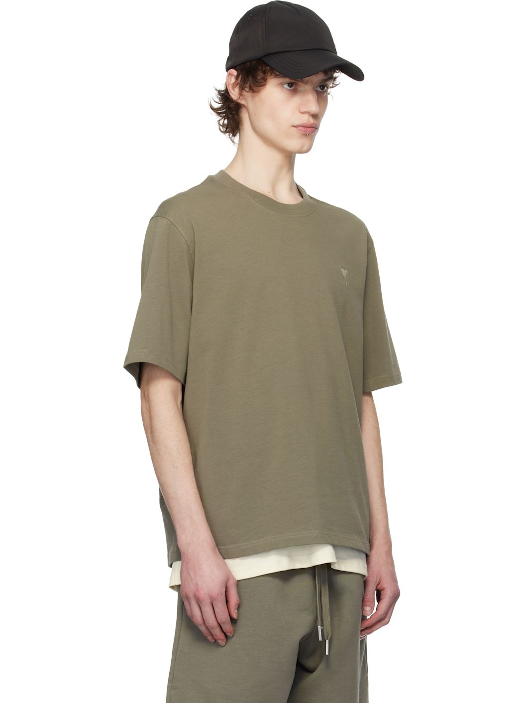 Taupe Cotton Tonal Ami de Coeur T-shirt - 2