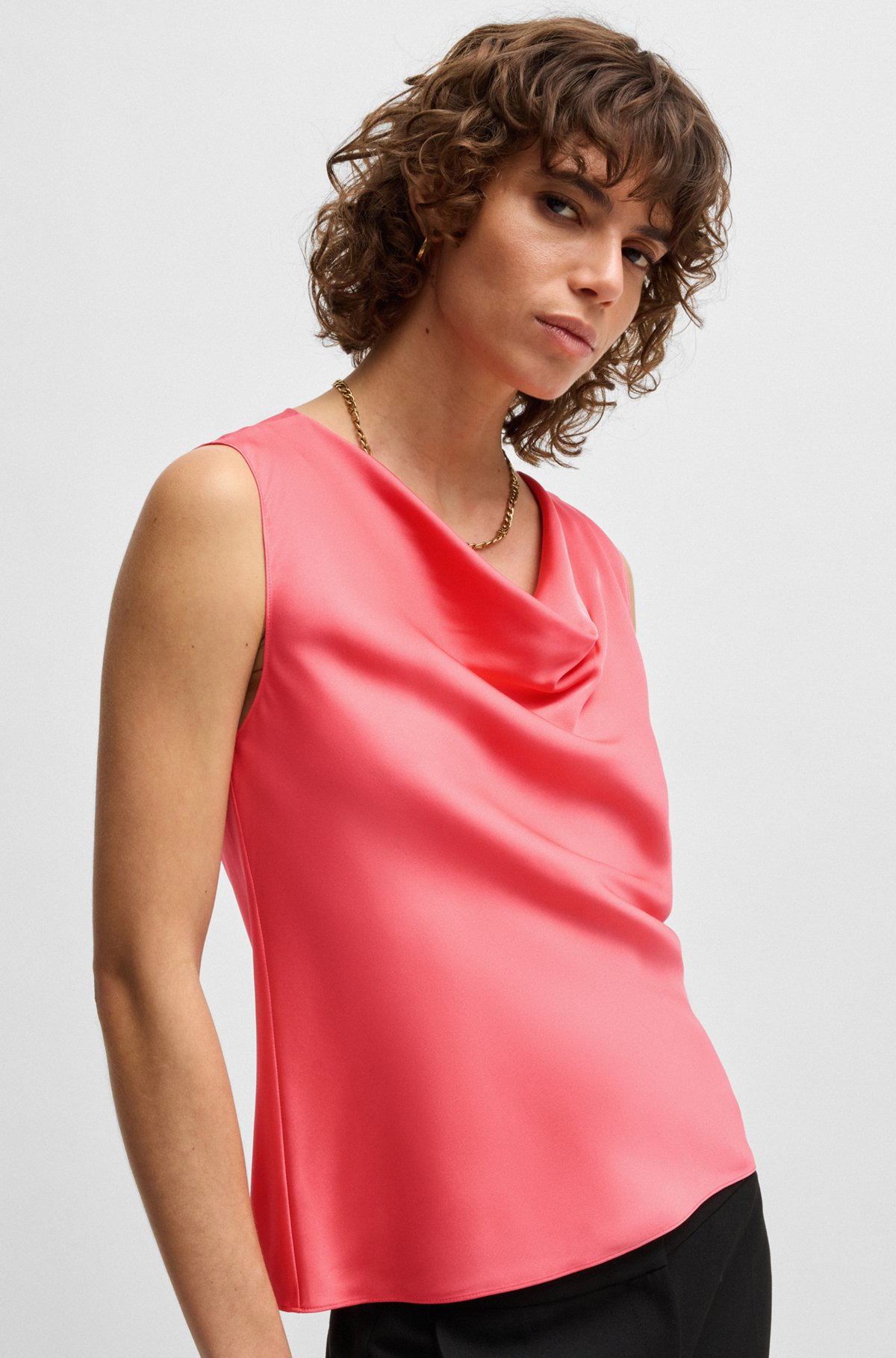 SLEEVELESS COWL-NECK BLOUSE IN STRETCH SILK - 6