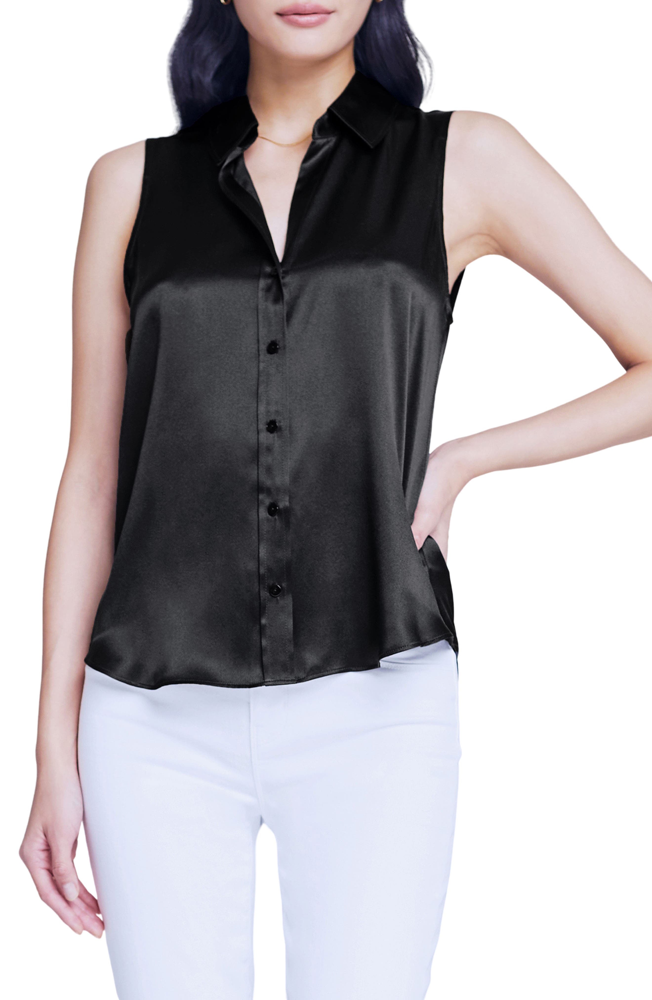 L'AGENCE Emmy Sleeveless Silk Blouse in Black at Nordstrom - 1