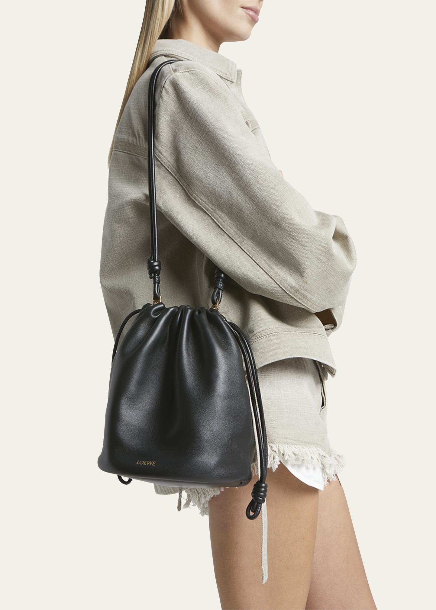 x Paula’s Ibiza Flamenco Bucket Bag in Napa Leather with Chain - 2