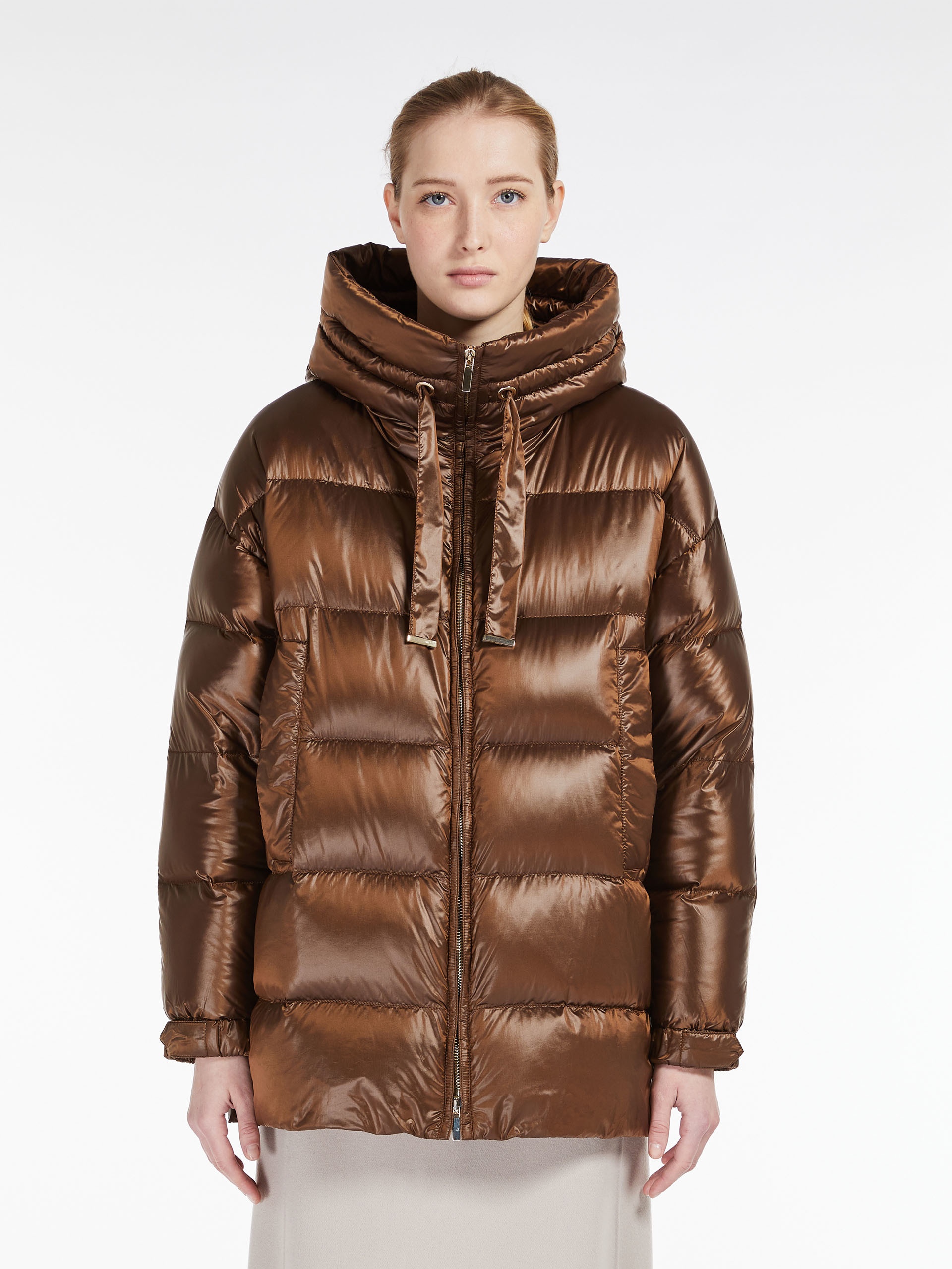 Max Mara SPACESSE Down jacket in water-repellent canvas with hood 