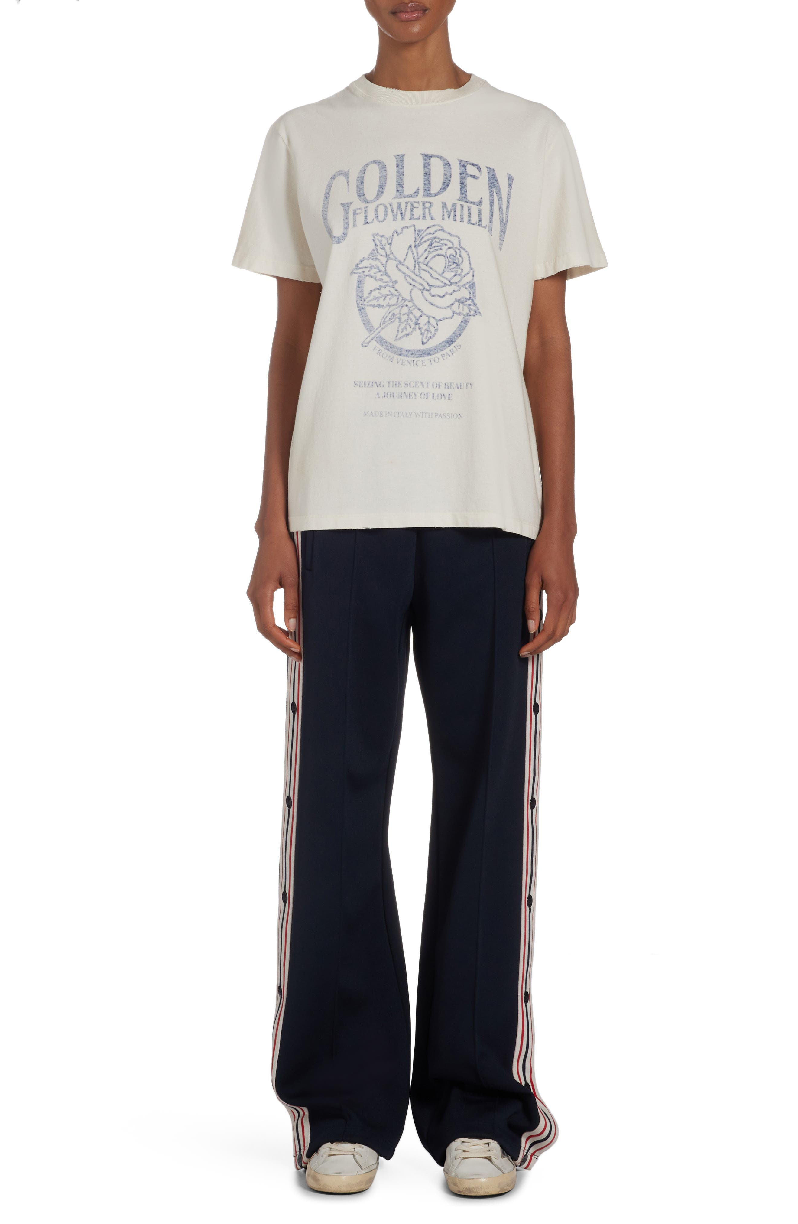 Golden Flower Mill Distressed Silk Blend Graphic T-Shirt - 2