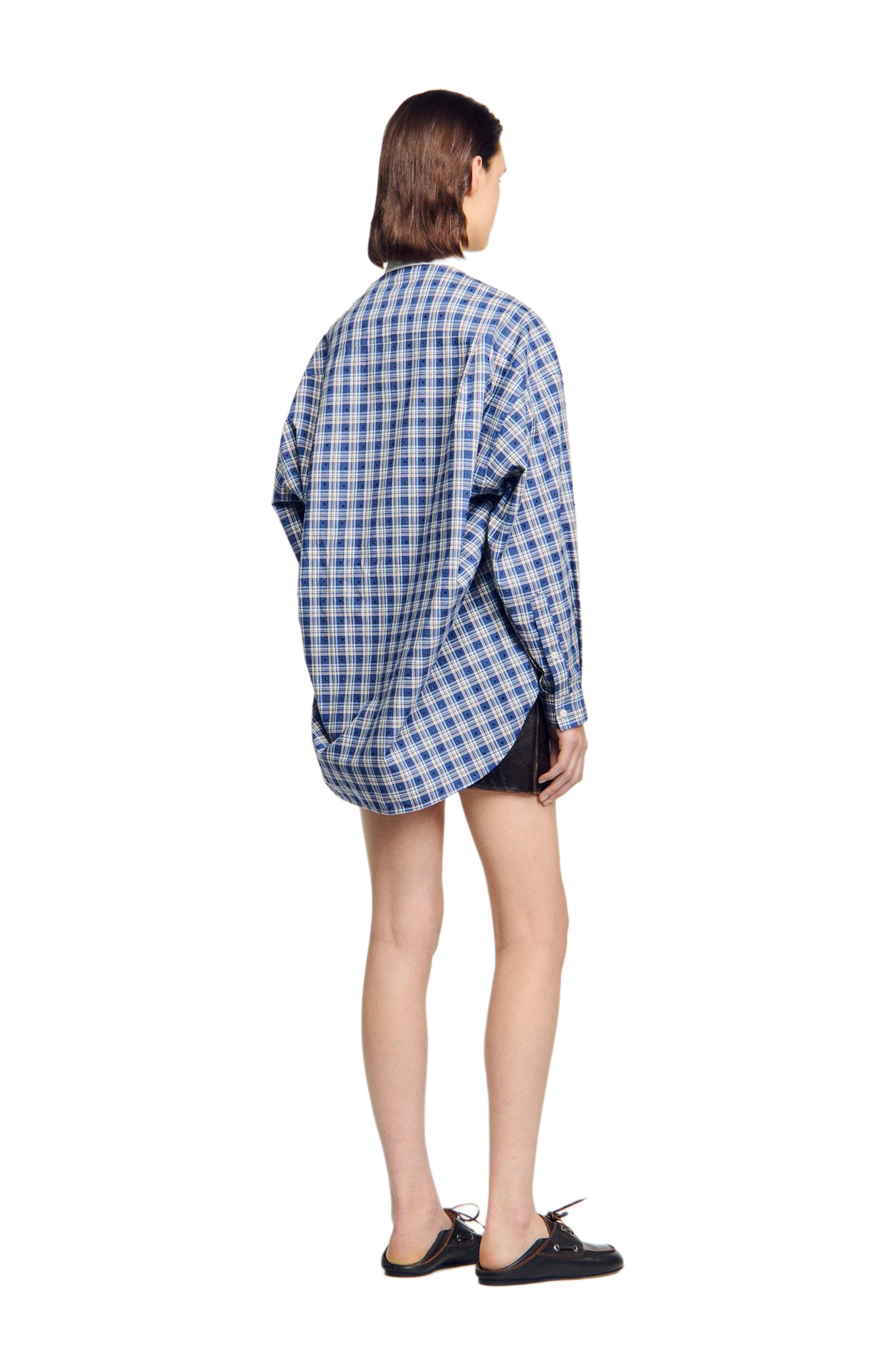 SANDRO Rhinestone checkered shirt in Blue at Nordstrom - 2