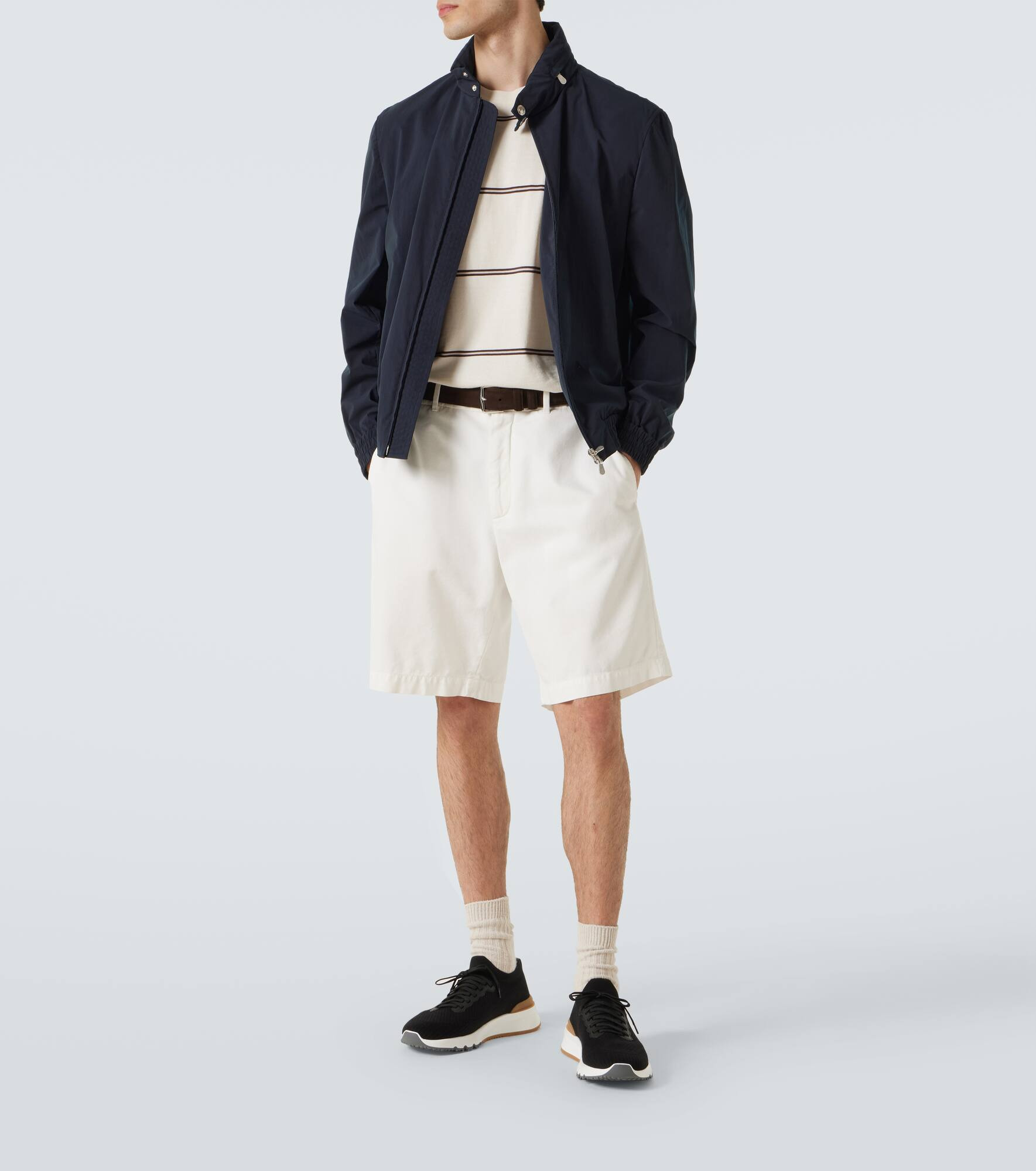 Leather-trimmed knit sneakers - 2