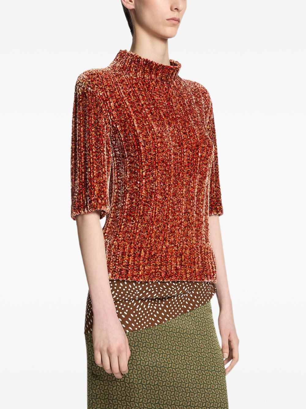 short-sleeved ribbed sweater - 3