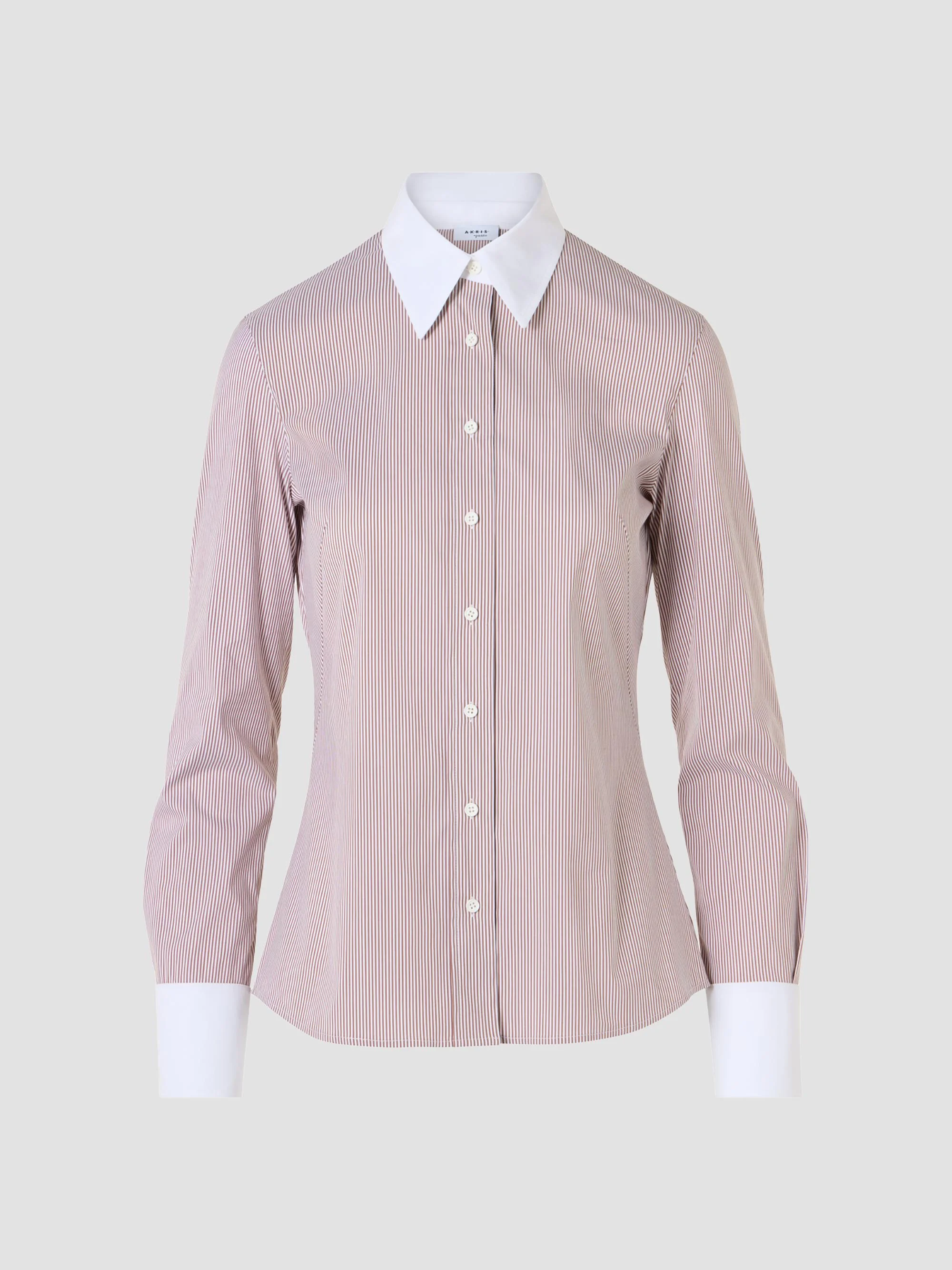 Women's Stripe Stretch Cotton Poplin Shirt - Espresso Cream - 1