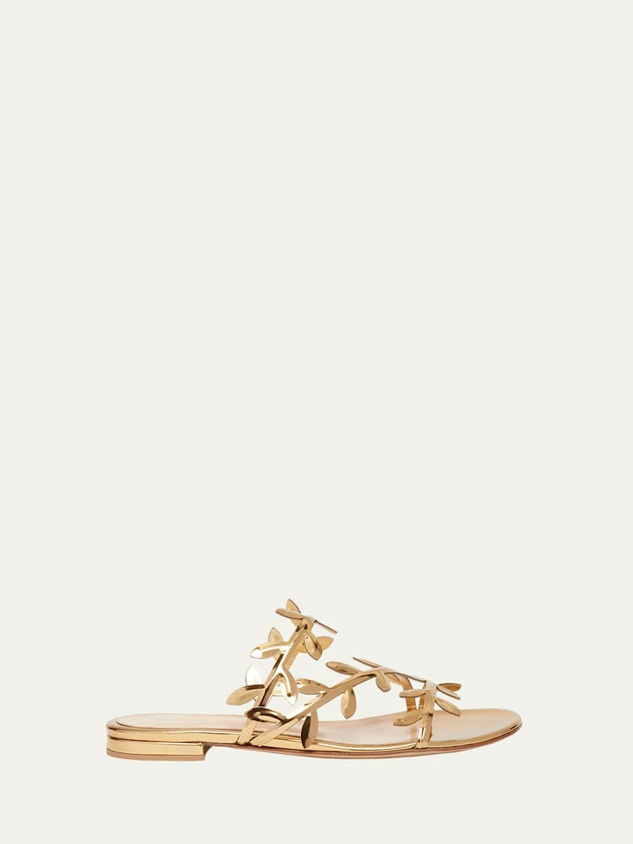 Metallic Branch Flat Slide Sandals - 1